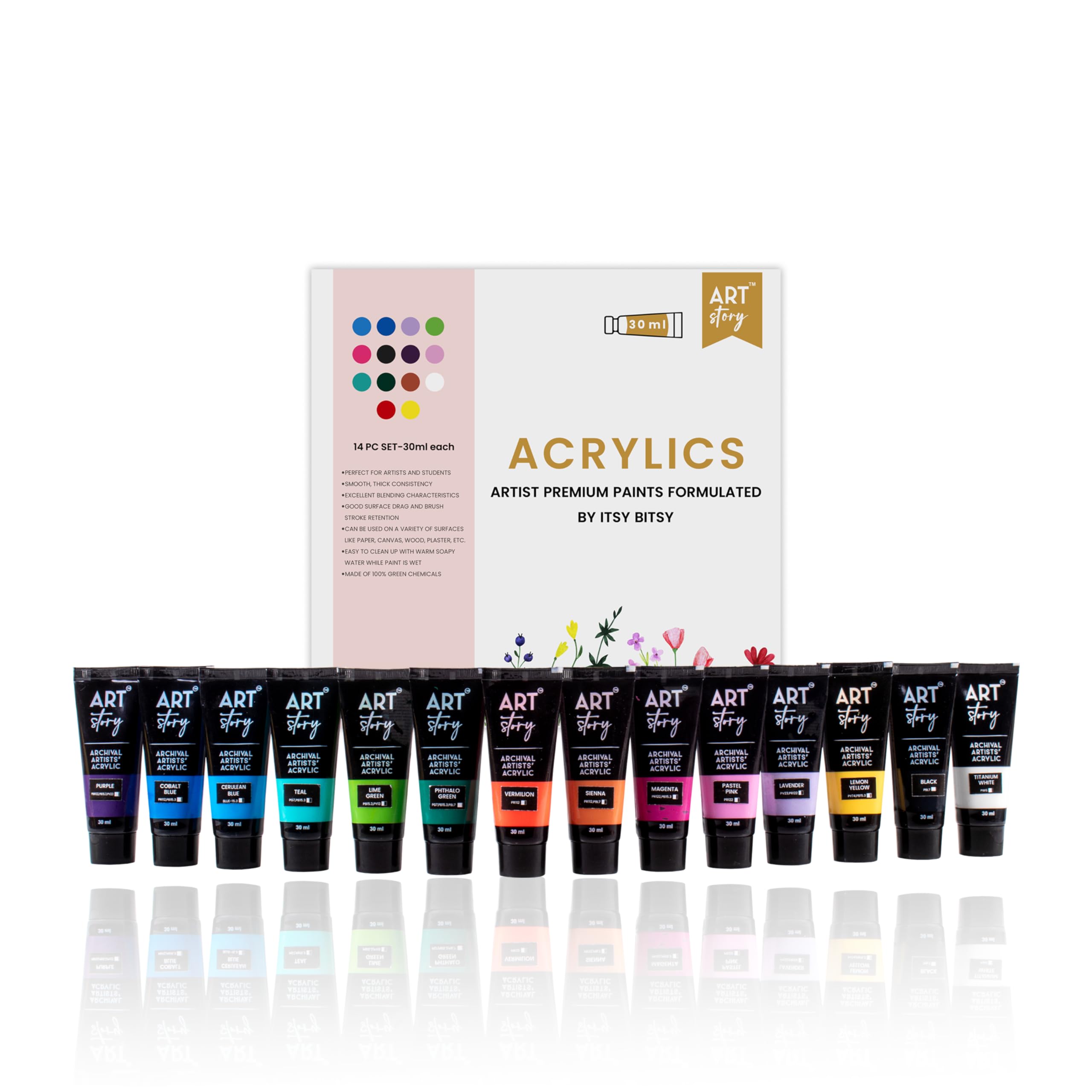 Itsy Bitsy Art Story Artists Acrylic Paint Set - 14 Colours X 30ml each| for Paper, Canvas, MDF, Wall, Glass, Plastic, Metal, Terracotta| Premium Multi Surface paint for DIY Art & Craft| For Beginners Students Adults (B0DCP25FK3) Amazon Price History, Amazon Price Tracker