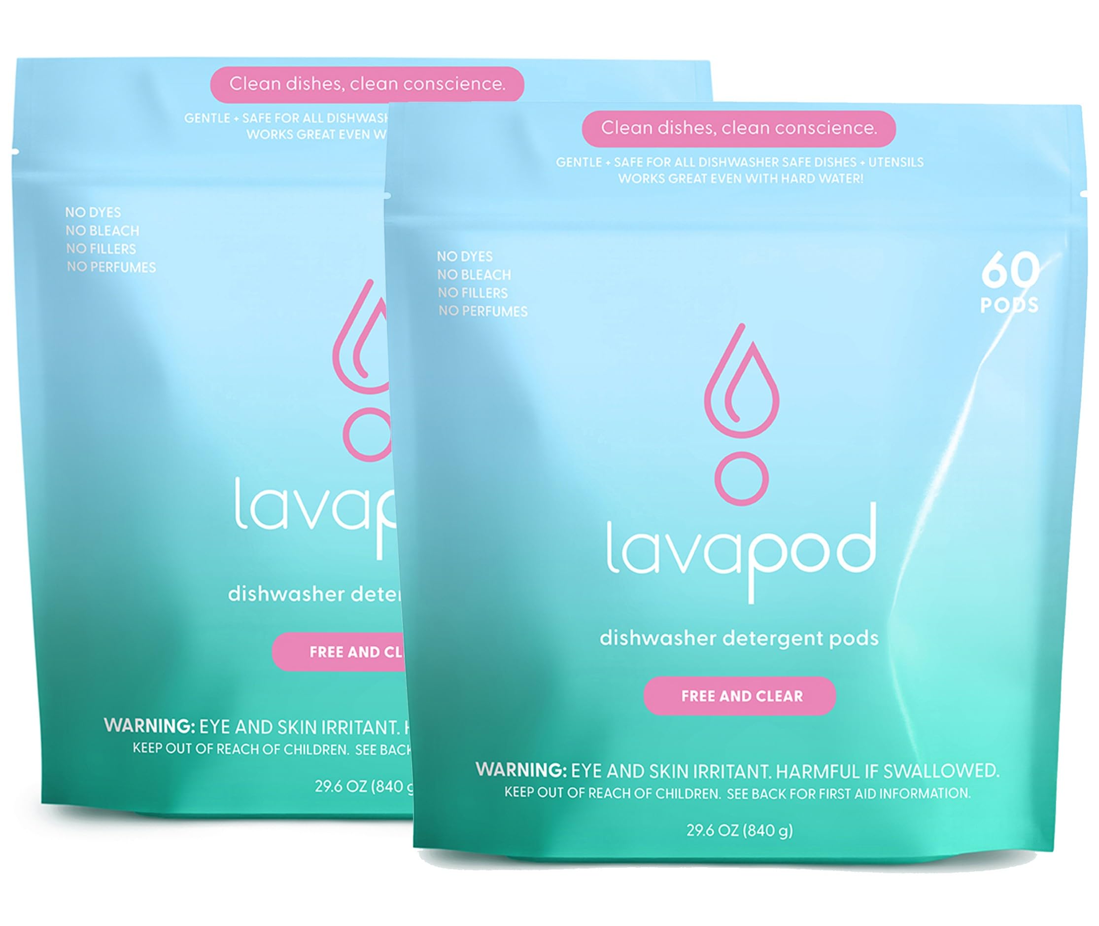 Natural Dishwasher Pods | Plant Based Enzymes Dishwasher Detergent, Free & Clear (Unscented), Eco-Friendly, Tough on Grease & Food Residue | 2 Pack of