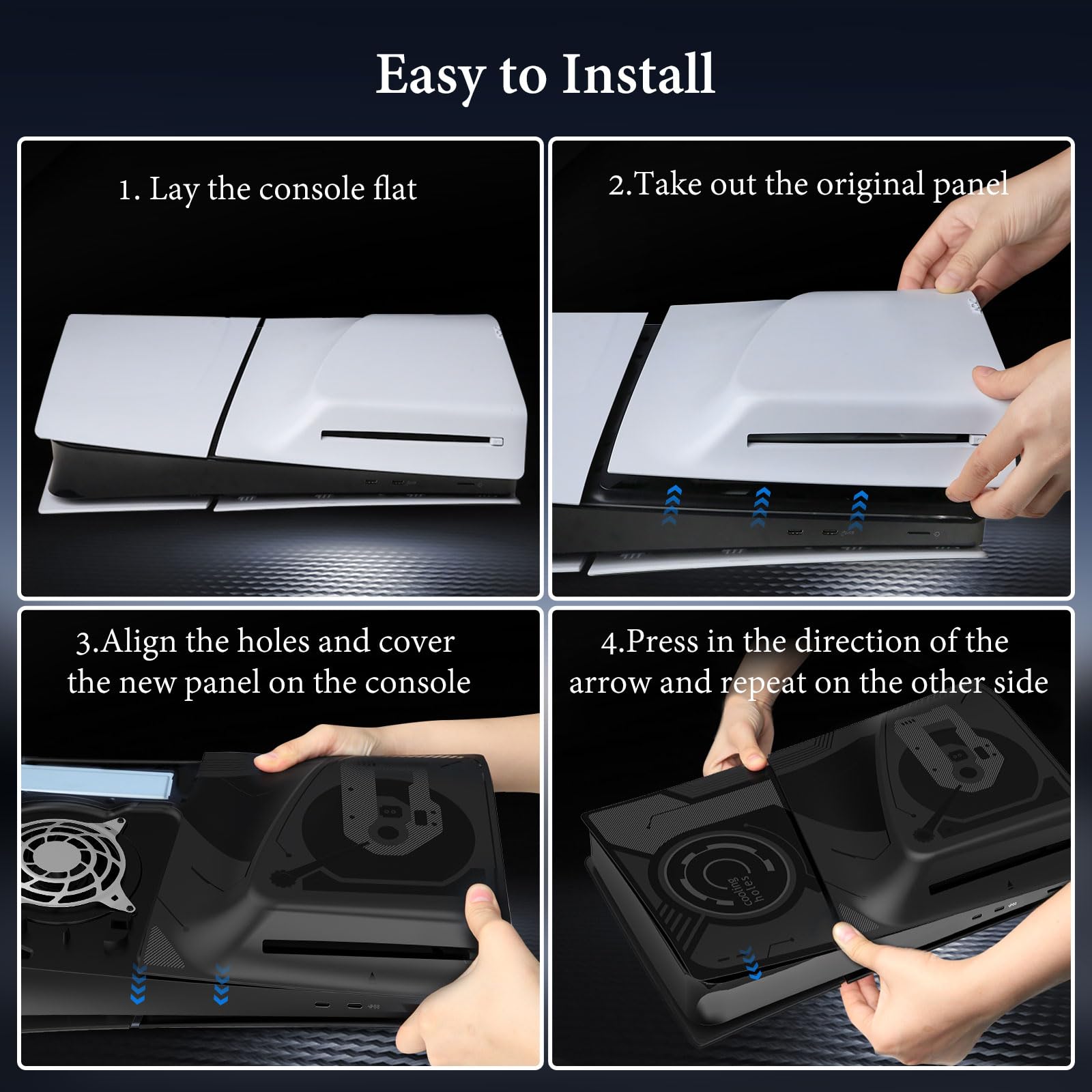 Faceplate Cover Kompatibel mit PS5 Slim Disc und Digital Edition, 4 in 1 PS5 Slim Cover Kompatibel mit PS5 Slim Konsole, Customized PS5 Slim Zubehör Hülle Skin für PS5 Slim - Schwarz