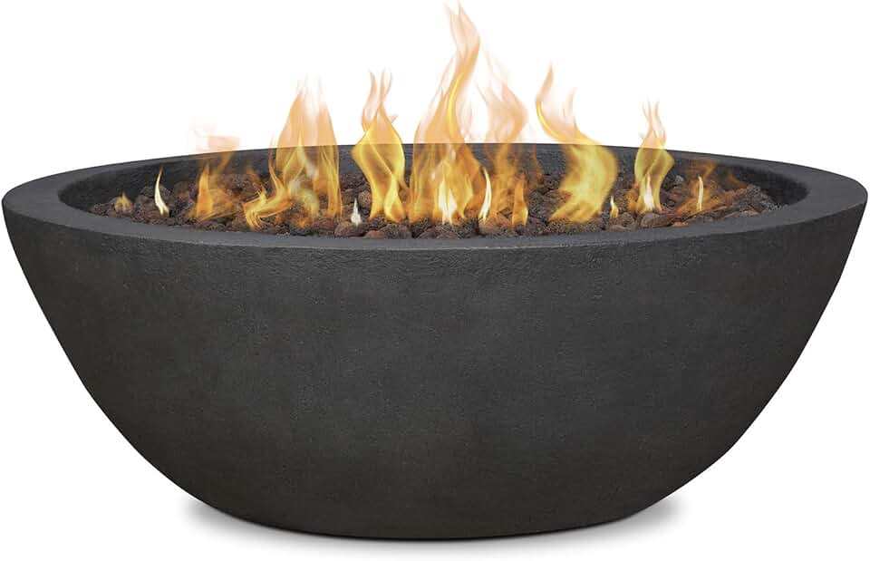 Real Flame Riverside 36" Propane or Natural Gas Fire Pit - Stainless Steel Burners, Natural Gas Conversion Kit Included, 50,000 BTUs, Push Button Ignition - Shale