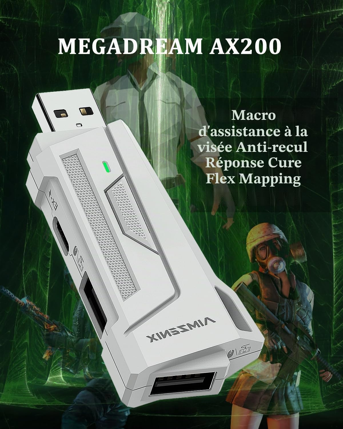 Megadream AX200 Adaptateur Clavier et Souris de Jeu PC, Personnalisation de l'application avec Smart Joystick, 1000Hz, Mappage Flexible, sans Démarrage, Convertisseur