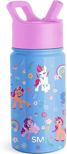 Simple Modern Kids Summit My Little Pony - Botella de agua con tapa con pajilla, vaso con aislamiento térmico de acero inoxidable de 14 onzas para