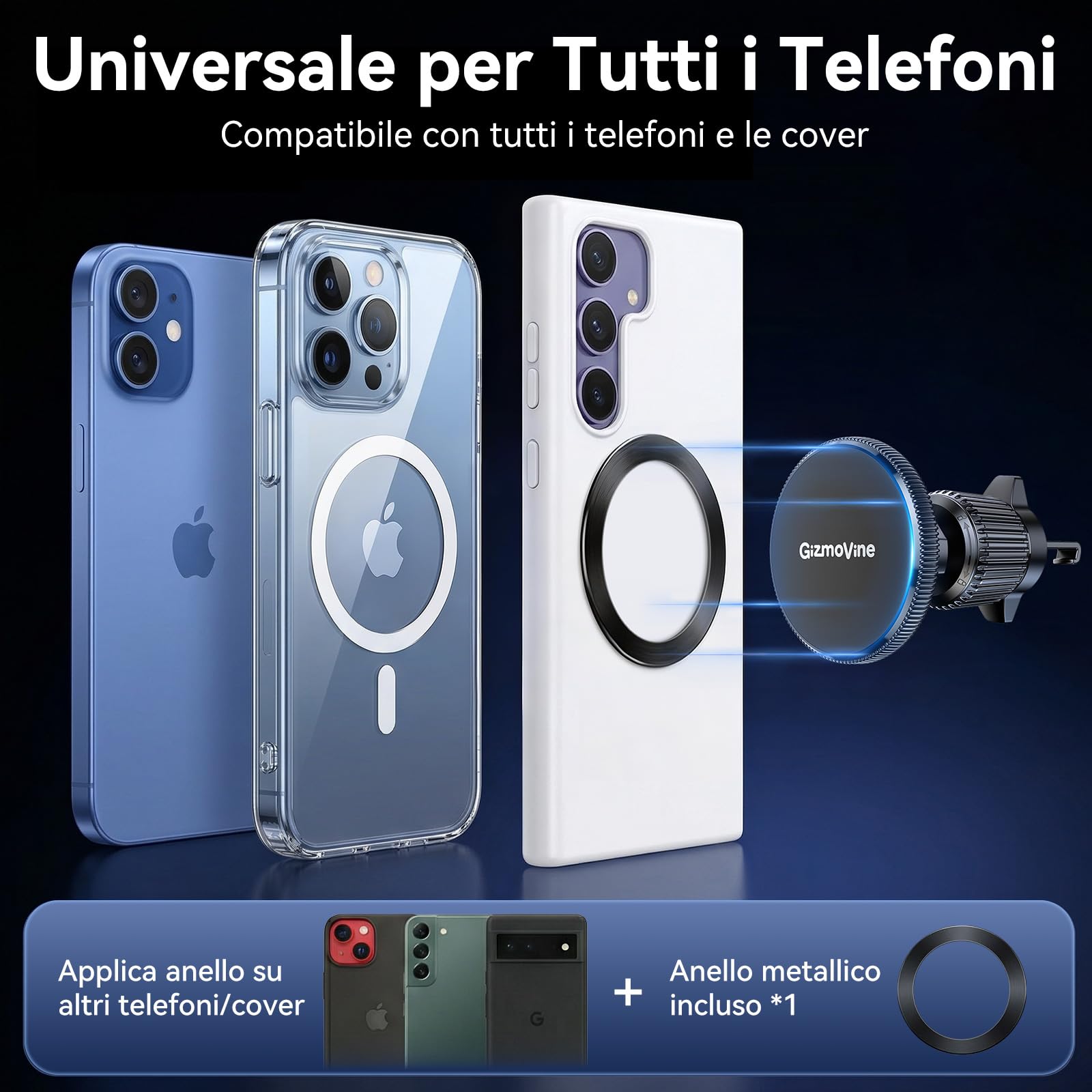 GizmoVine Porta Cellulare Auto Magnetico per MagSafe, Supporto Telefono Auto con 20 Magneti N52 e Gancio in Acciaio, Calamita per Bocchette Aria, Compatibile con iPhone 17/16/15/14/13 e Android
