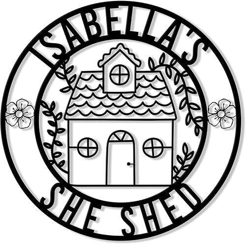 Miniatura 12 de Letrero de metal personalizado con texto en inglés «She Shed» – Decoración de pared con nombre personalizado para jardín, porche, patio, valla o