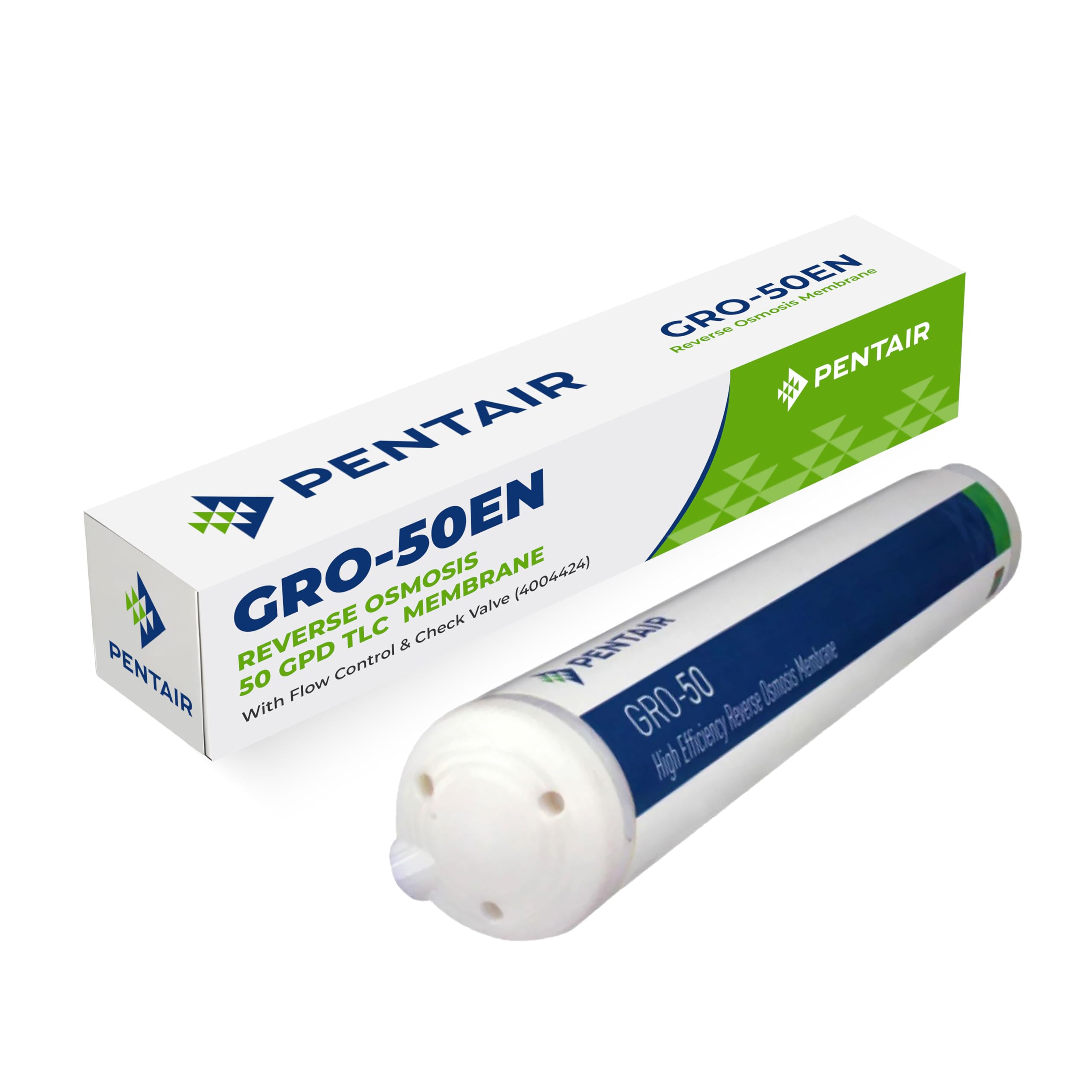 Pentair GRO-50EN 1:1 Reverse Osmosis Membrane Replacement Filter – 50 GPD High-Efficiency RO Cartridge with Flow Control, Check Valve and Quick