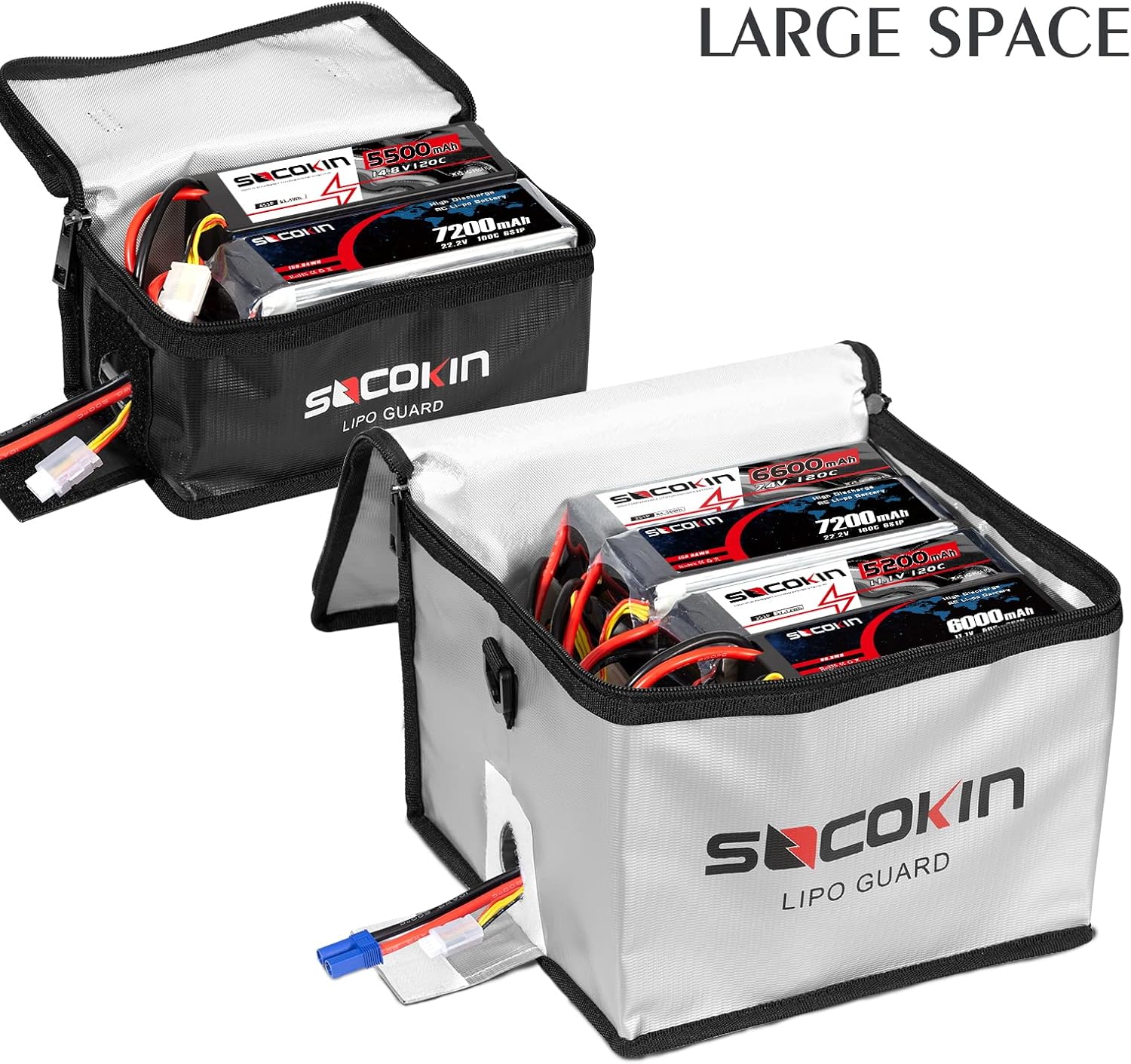 Lipo Battery Safe Bag Fireproof Explosionproof Large Capacity Bag for Charge and Storage with Detachable Adjustable Shoulder Strap (2 Pack)