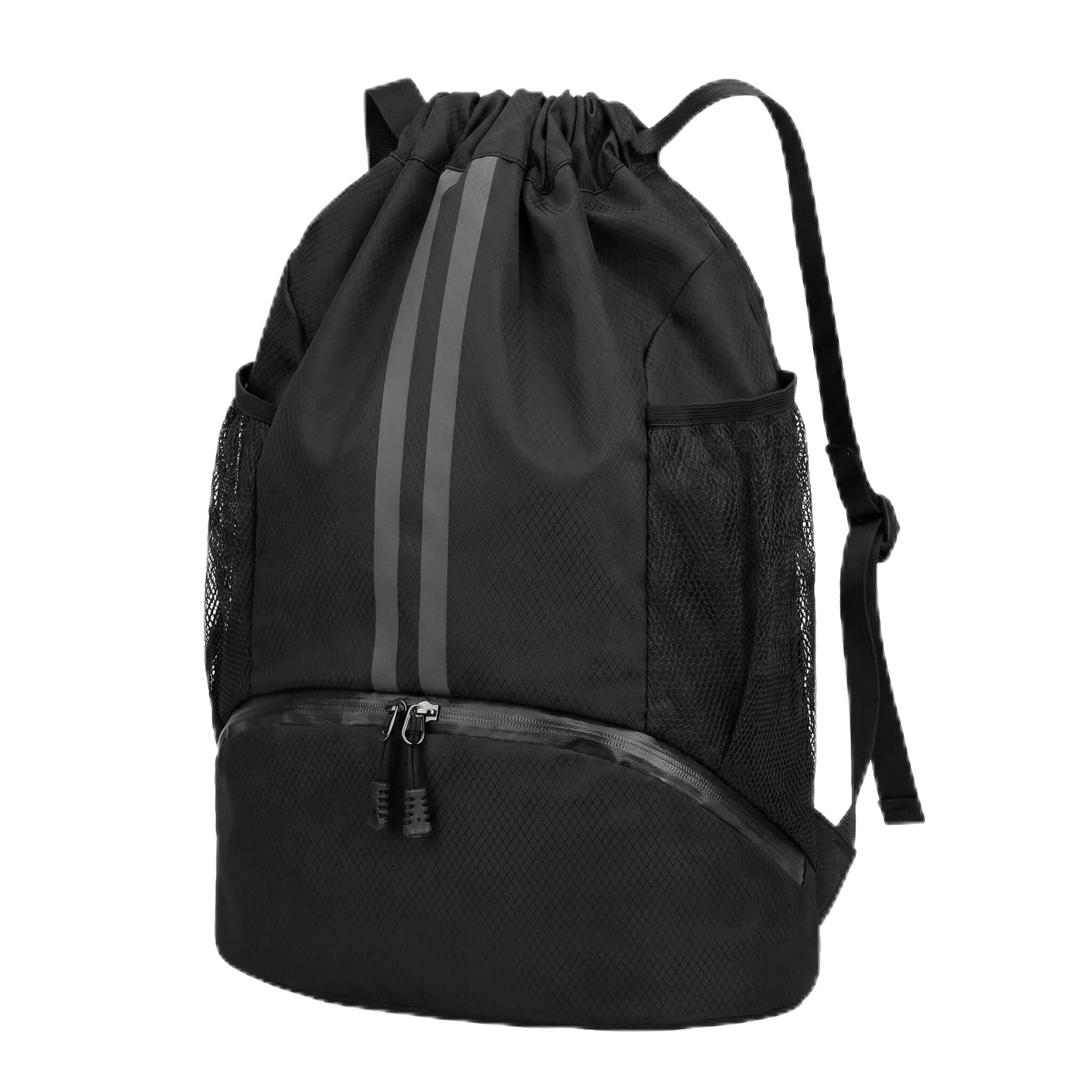 LEBKFT Waterproof Drawstring Football Boot Bag, 32x47cm Oxford PE Kit Bag with Shoe Compartment & Wet/Dry Separation Adjustable Strap Gym Backpack for Swimming Basketball Travel School Kids & Adults