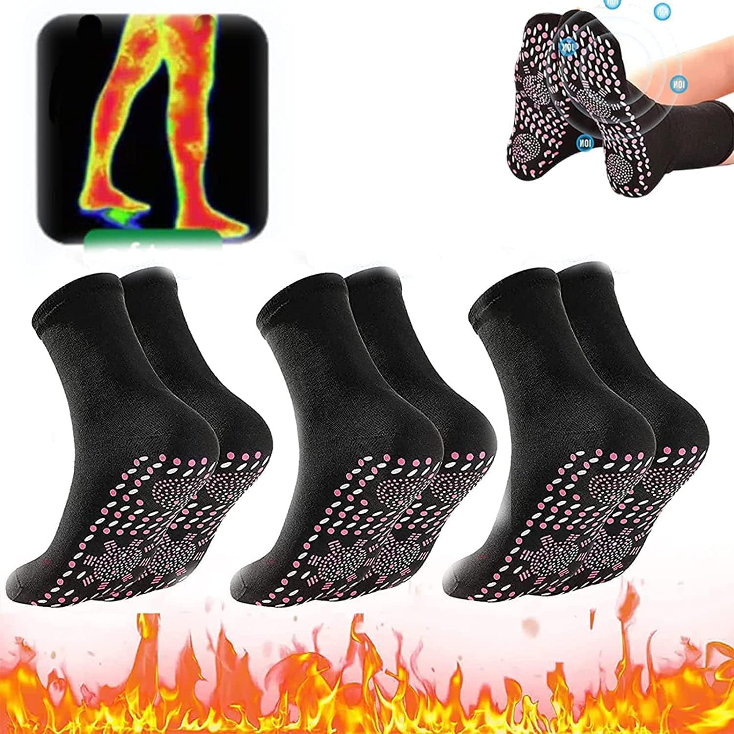 3 Pcs AFIZ Tourmaline Slimming Health Sock,VeinesHeal Hyperthermia Socks,Magnetic Self-Heating Socks,Foot Massage Thermotherapeutic Sock,Tourmaline Acupressure Self-Heating Shaping Socks