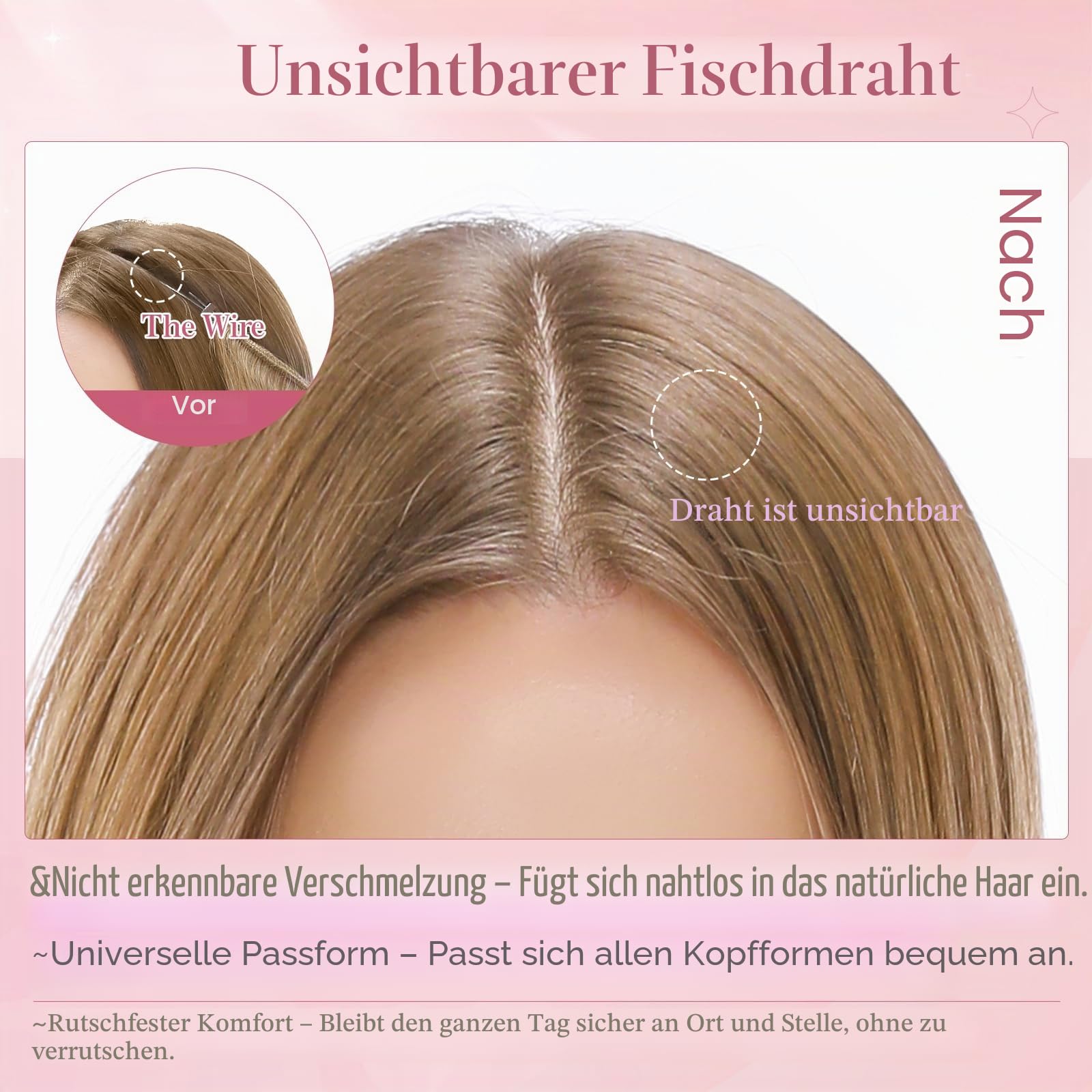 Secret Hair Extensions Echthaar Haarverlängerung mit Draht Haarteile 1 Tresse Invisible Wire adjustable für Damen 50 cm - 70g Naturschwarz #1B