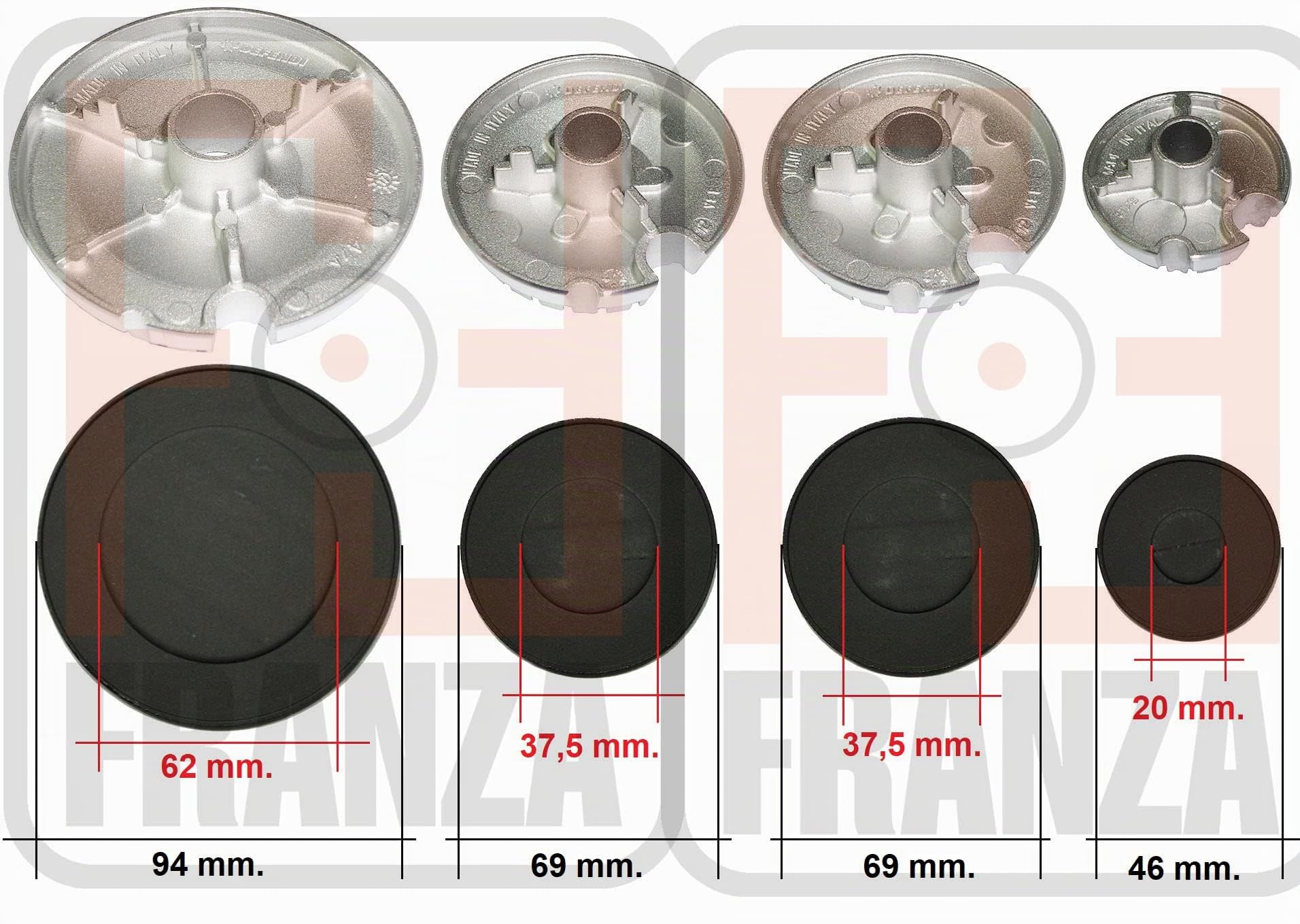 Franza Kit 4 bruciatori Defendi completi di piattelli spartifiamma compatibile con De Longhi Elba per cucina piano cottura 4 fuochi - Made in Italy - DL01