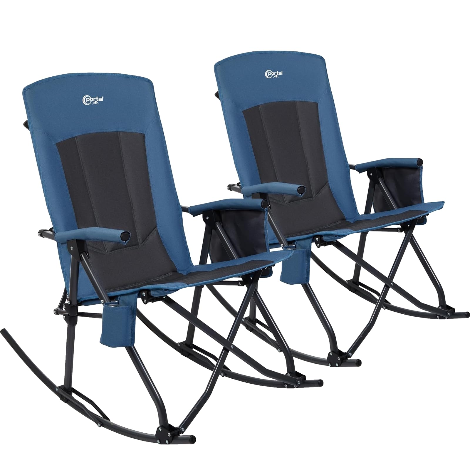 PORTAL Oversized Folding Rocking Camping Chair Portable Outdoor Rocker with High Back Hard Armrests Carry Bag, Supports 400 lbs