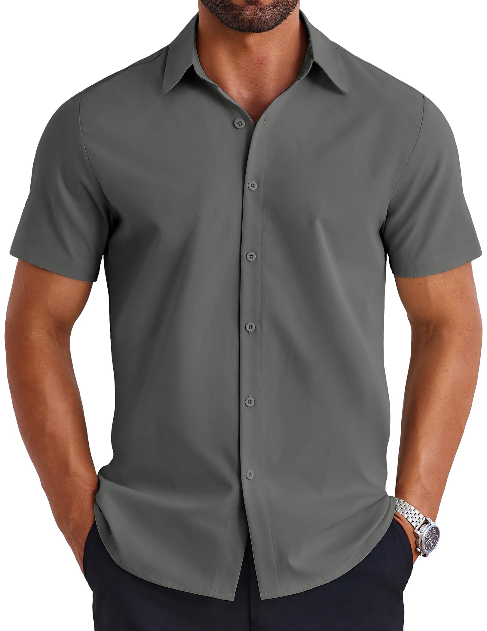 COOFANDY Herren Kurzarm Hemd Männer Freizeithemd Casual Hemden Einfarbig Sommer Shirt Regular Fit