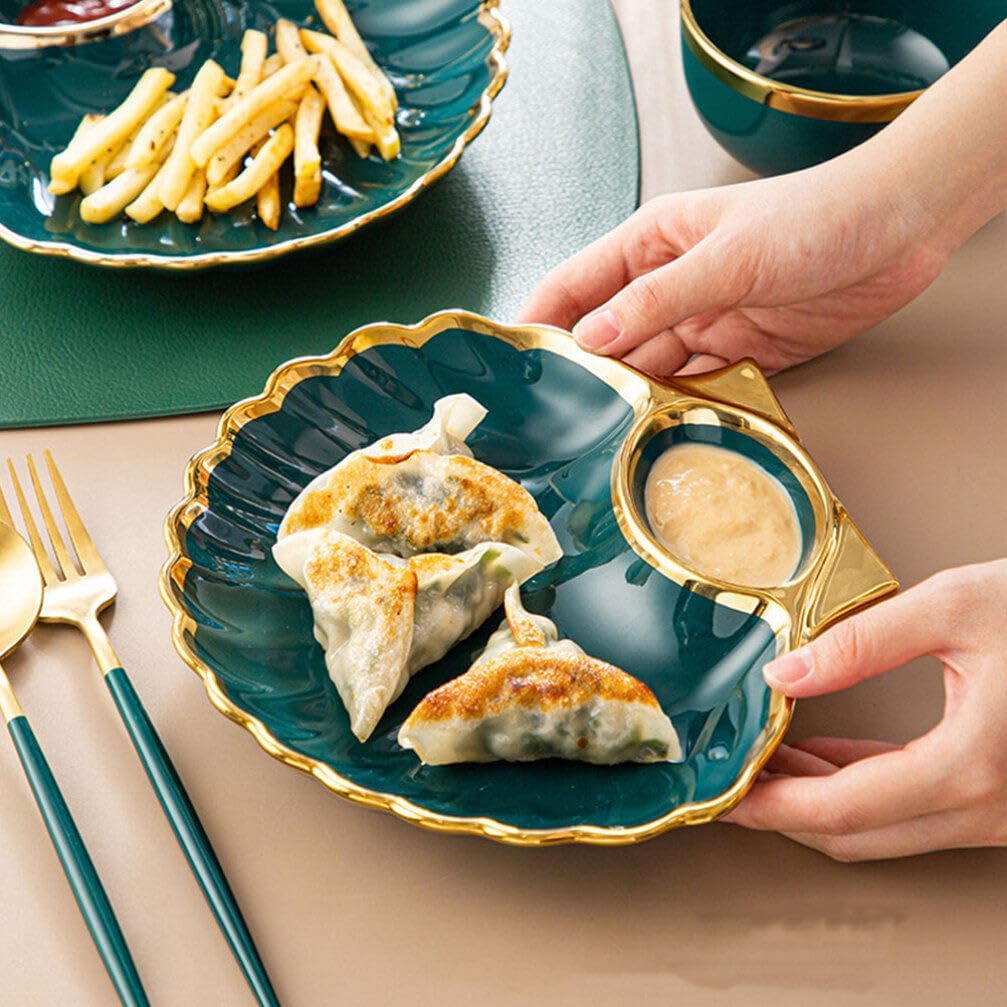 DOITOOL 2 pcs dumpling plate Sushi Plates cute serving plate dessert dish fruits plates chip plate with dip French Fries Plate salad japanese plates Dipping Bowl ceramics shell jewelry