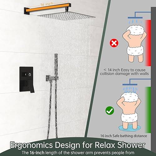 Miniatura 7 de Hoimpro Juego de sistema de ducha de bronce con cabezal de ducha de lluvia de baño de 12 pulgadas y montaje en pared de mano, combo de grifo de