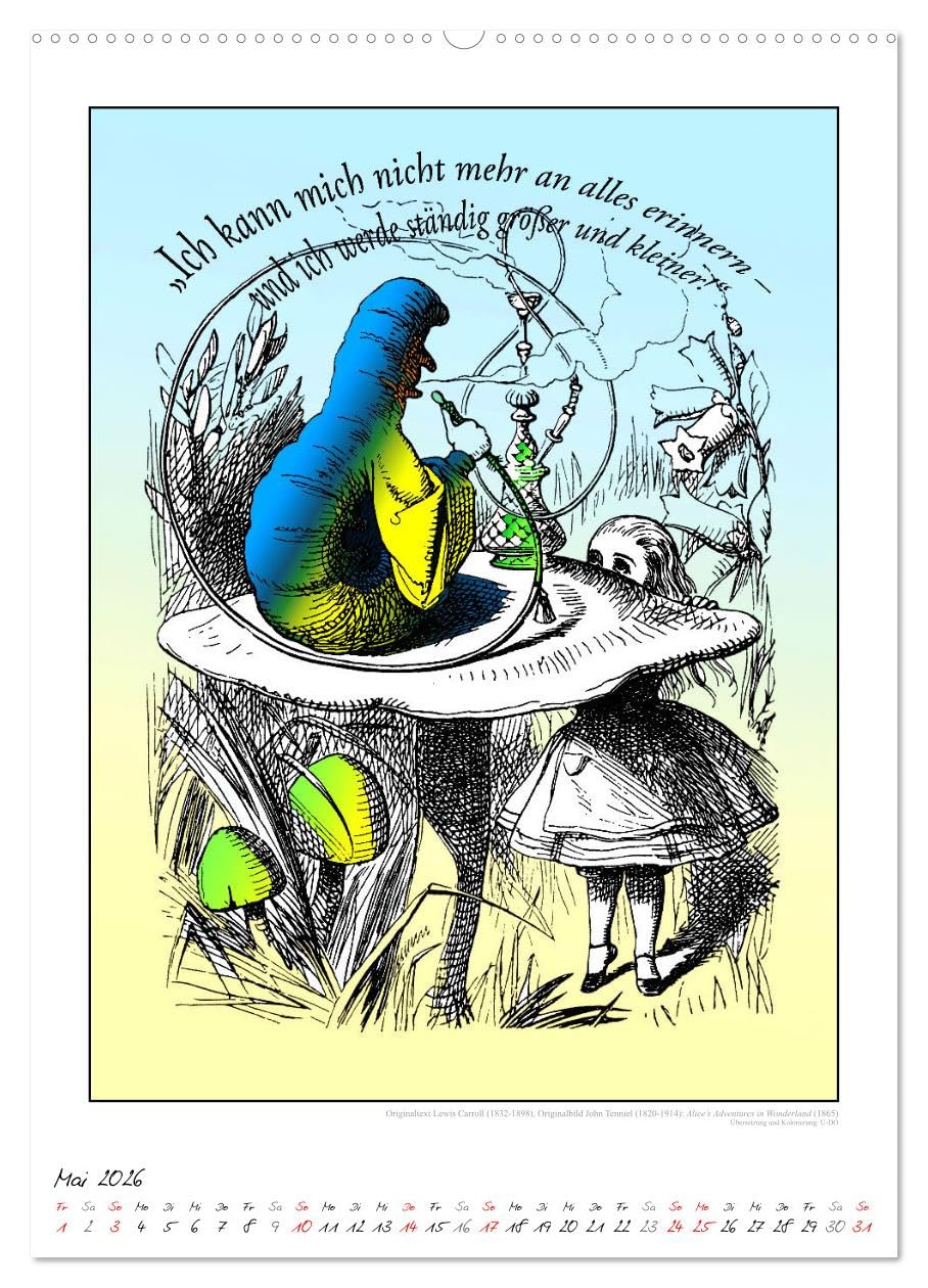 Alice im Wunderland - Weltliteraturkalender (Wandkalender 2026 DIN A2 hoch), CALVENDO Monatskalender: Weltliteratur. Klassiker der Kinderbuch-Literatur als Literaturkalender. (CALVENDO Kunst)