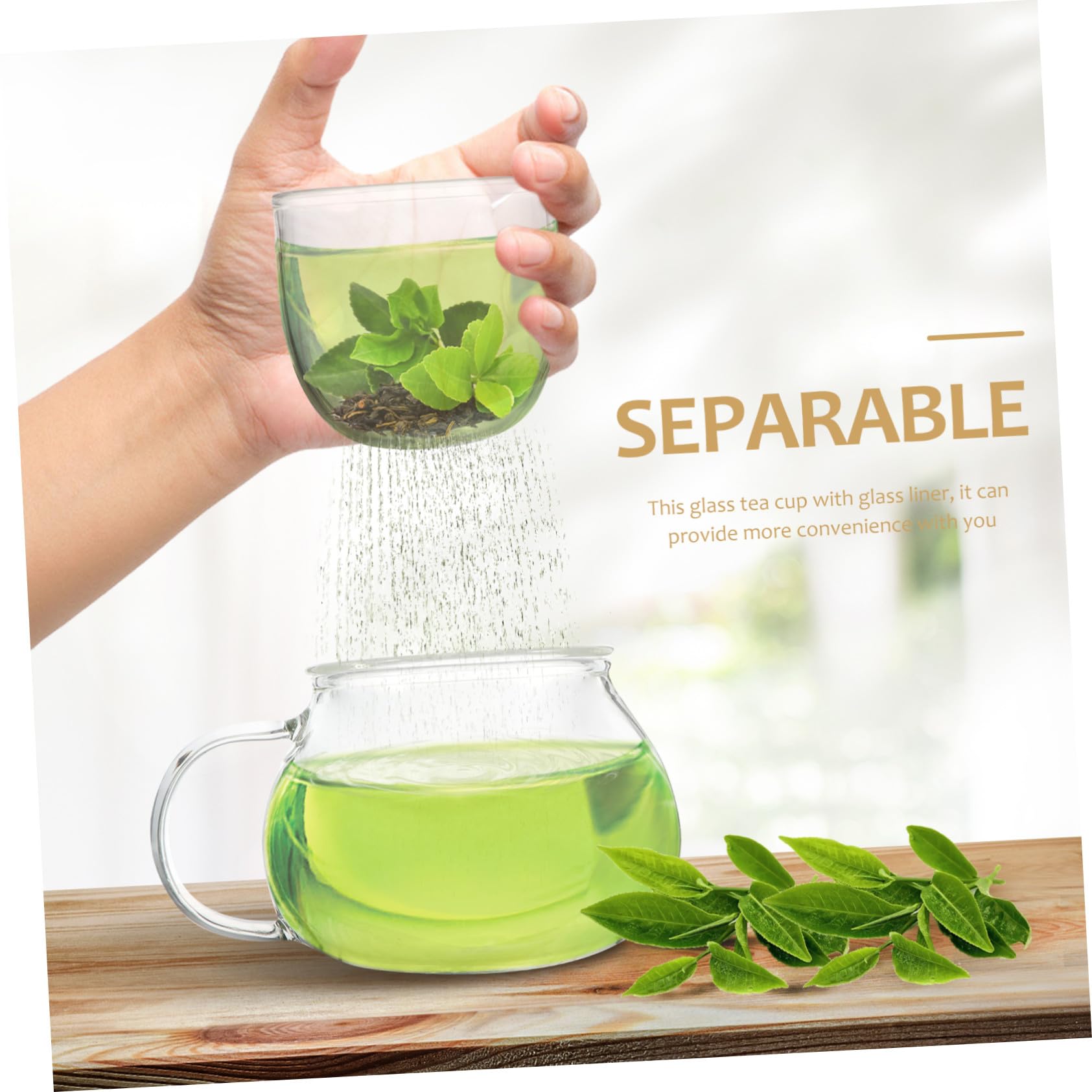 TEHAUX Taza para Té Infusor de Cerámica y Vidrio Forma de Hongo, Asa Ergonómica, Adecuado Hogar y Disfrutar Infusiones Delicadas