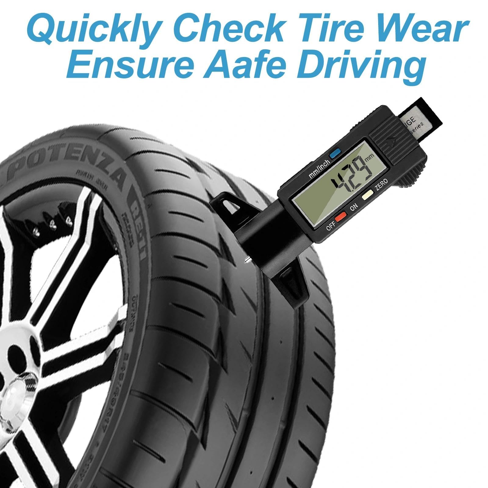 Gvolatee 2 piezas Digital Medidor Profundidad Neumaticos, Medidor de Profundidad de los Neumáticos con Pantalla LCD, Medidor Banda de Rodadura de Neumáticos para Coches Furgonetas Camiones Motocicleta