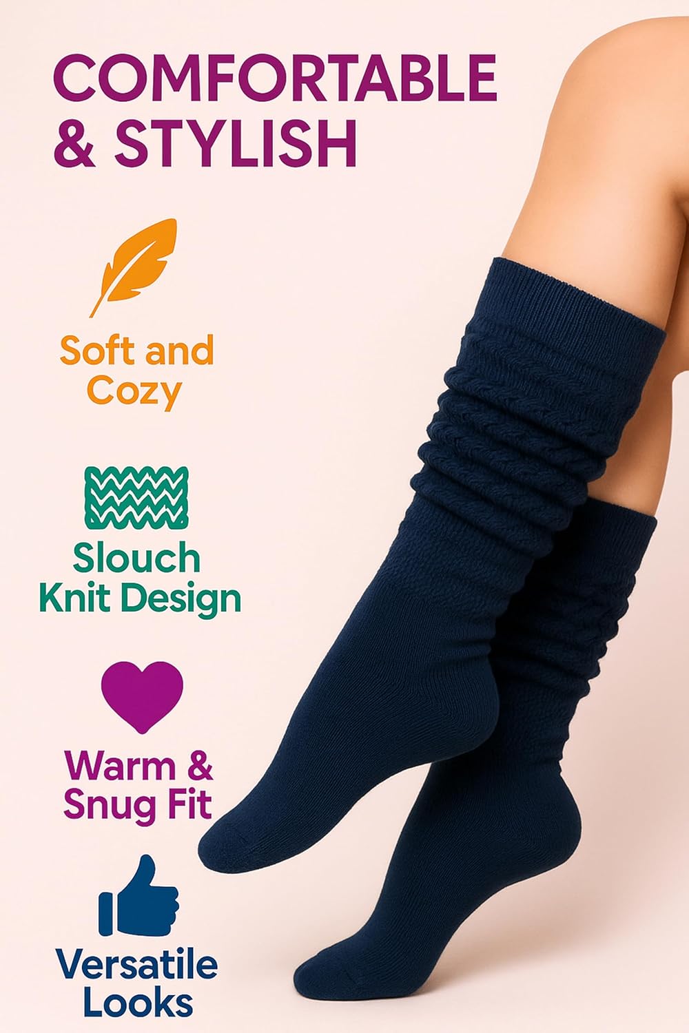 AWS/American Made Slouch Socks Cotton Scrunch Knee High Extra Long and Heavy Socks - Image 5