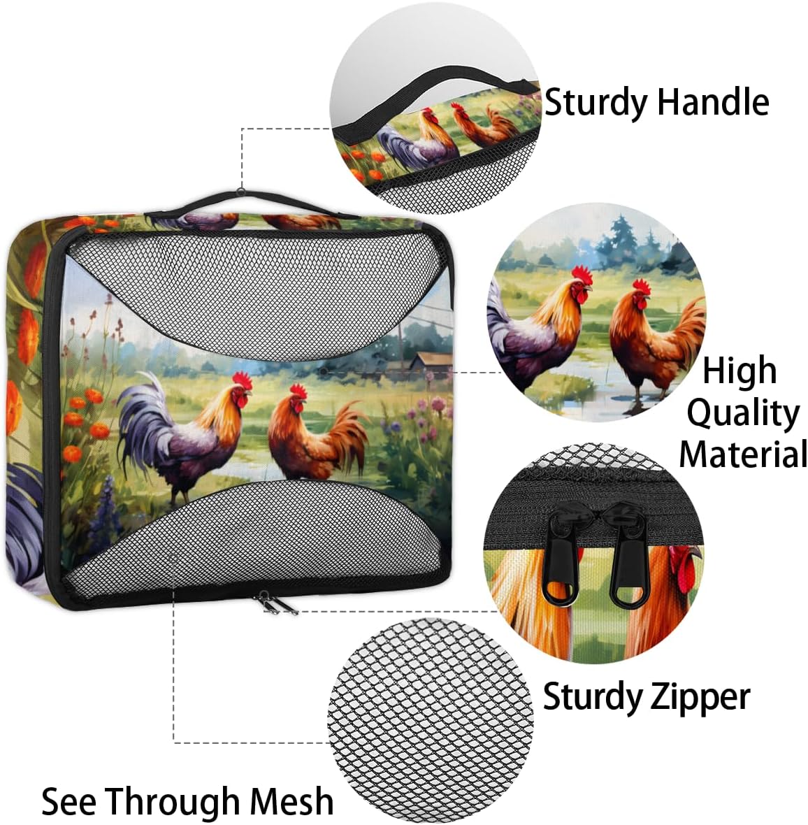 Chicken Design Print 4 Set Packing Cubes Packing Cubes for Women Lightweight Travel Essential Bag Clothes Carry on Suitcase Bags for Accessories Essentials