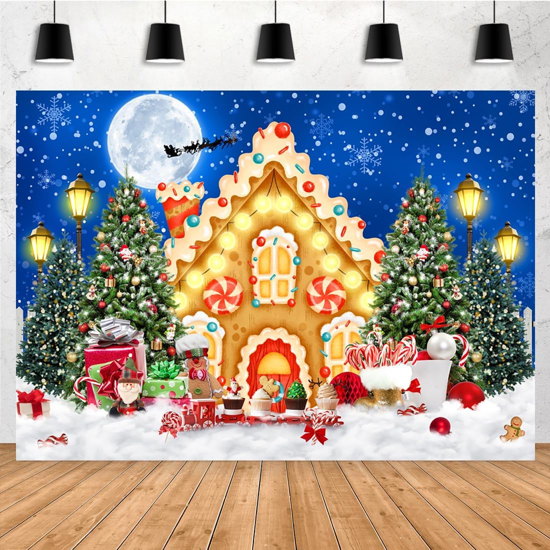 Aperturee 7x5ft Christmas Gingerbread House Backdrop for