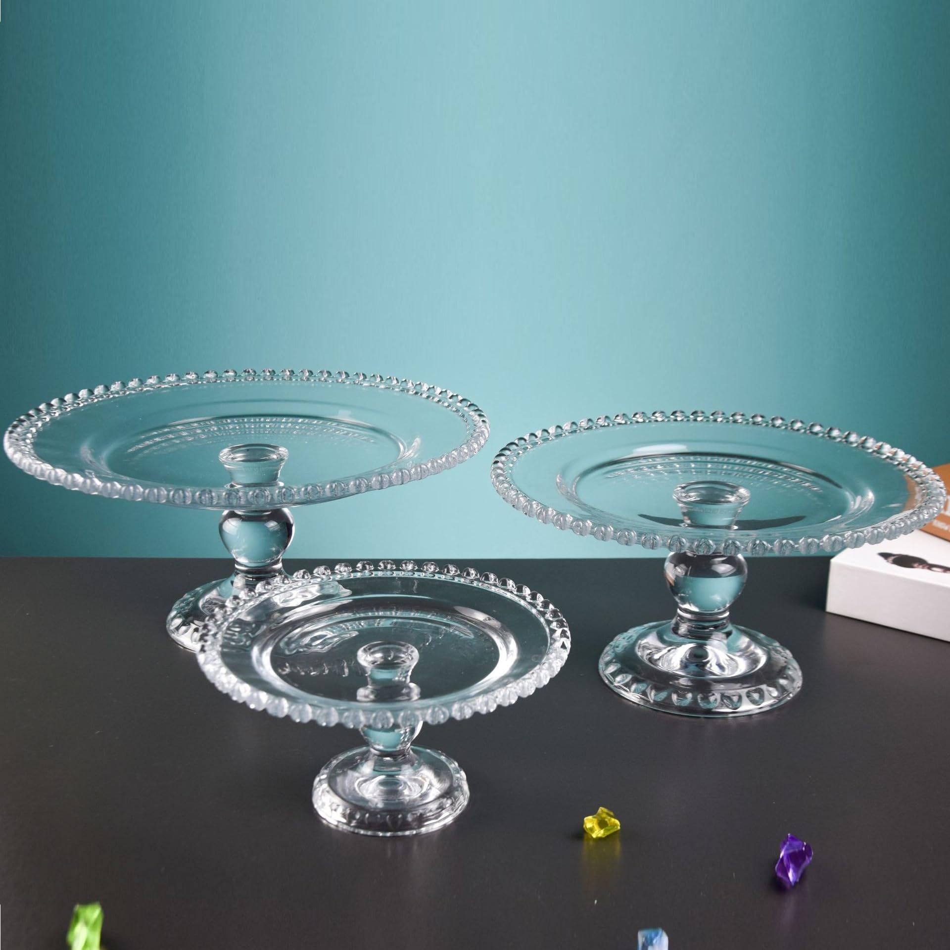 Juego de 4 Soportes para Pasteles de Vidrio, Soporte para Pasteles, Soporte de presentación de Alimentos, Soporte para exhibición de Alimentos, Conjunto de Pasteles con Pedestal