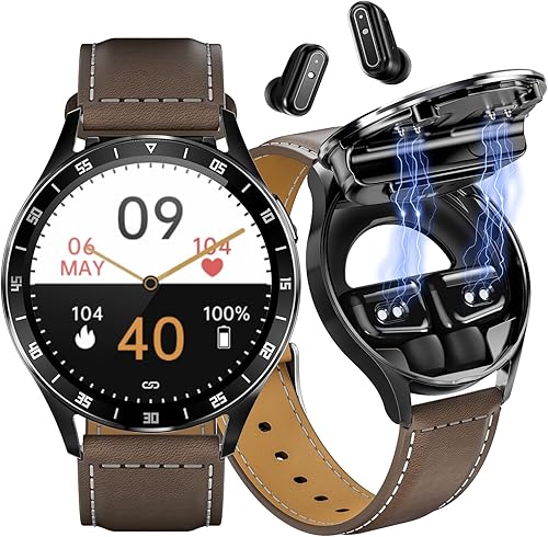 Reloj inteligente 2 en 1 con auriculares, reloj de fitness redondo de 1.39 pulgadas, reloj Bluetooth con pasos, calorías, rastreador con monitor de