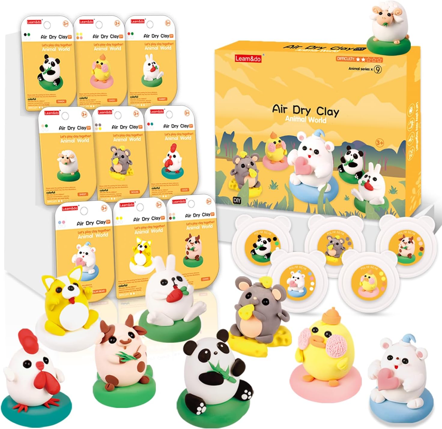 Air Dry Clay for Kids, Animal Modeling Clay Kit, 9 Animal Designs with Tutorials, Ultra Light & Soft, Arts & Crafts DIY Creative Toys, Gifts for Age 3-12 Girls & Boys