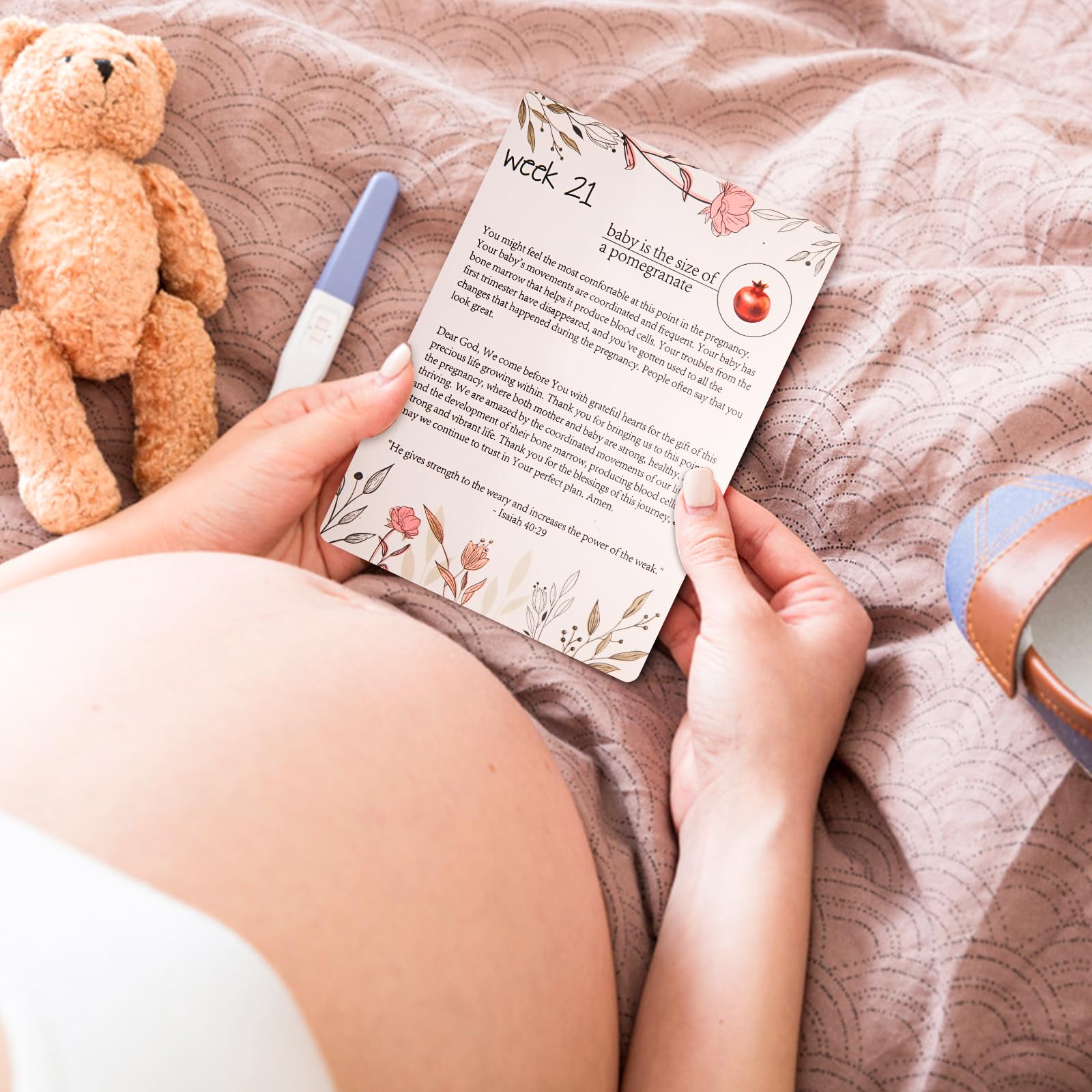 EIHFHIE 20 tarjetas de oración de embarazo, imprescindibles para regalos de mamá por primera vez, 42 tarjetas de oración semanal y hito de embarazo para futuras madres, el mejor regalo para futuras