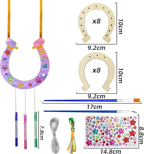 Miniatura 2 de 16 carillones de viento de madera de herradura para bricolaje con campanillas de viento, tubo, cincha, cepillo, calcomanías de diamante, para