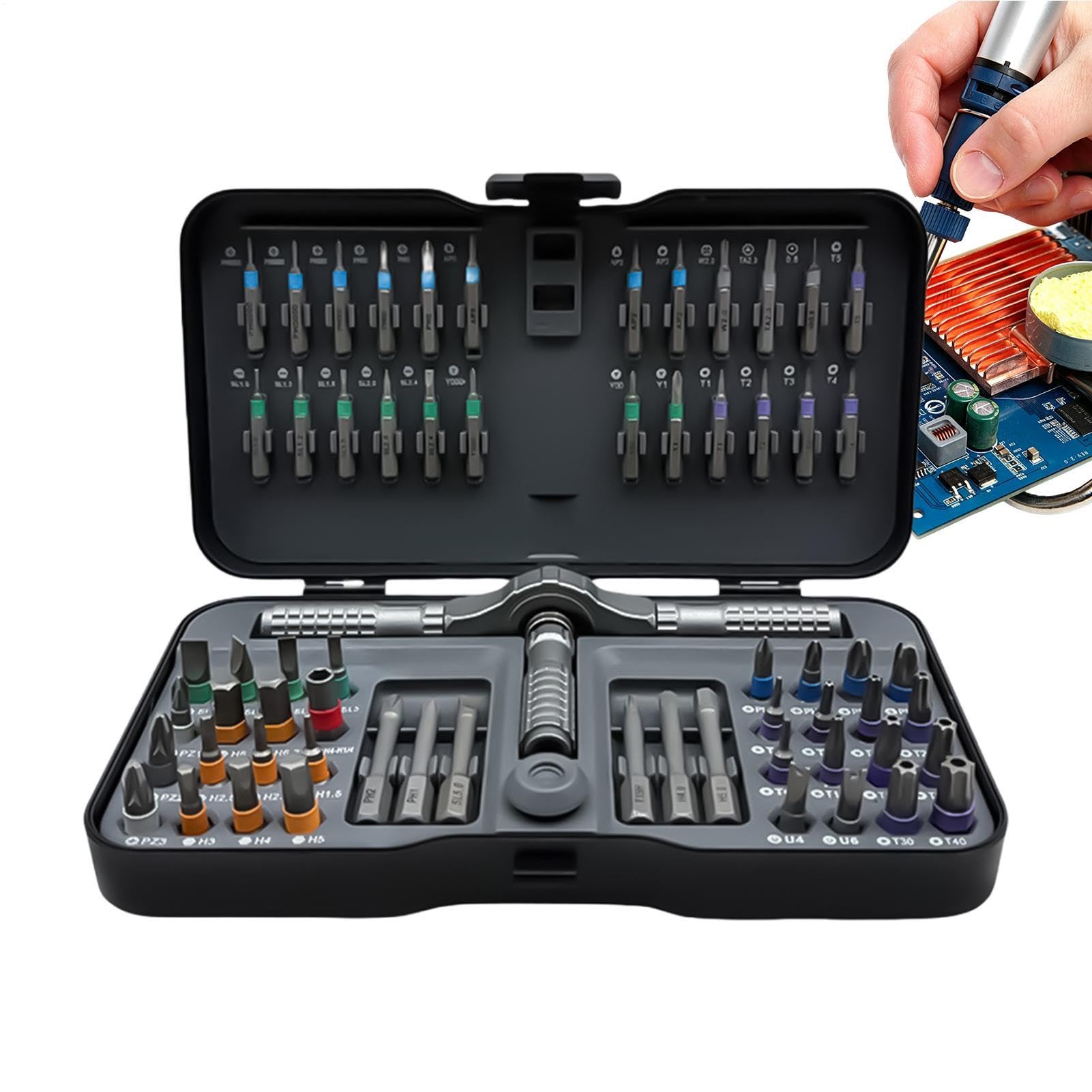Juego De Destornillador De Trinquete Magnético 66 Piezas Puntas Portátiles | Con Estuche y Destornillador Carraca Magnético Para Bicicleta Ordenador Electrodomésticos Bricolaje Aficionado Modelism