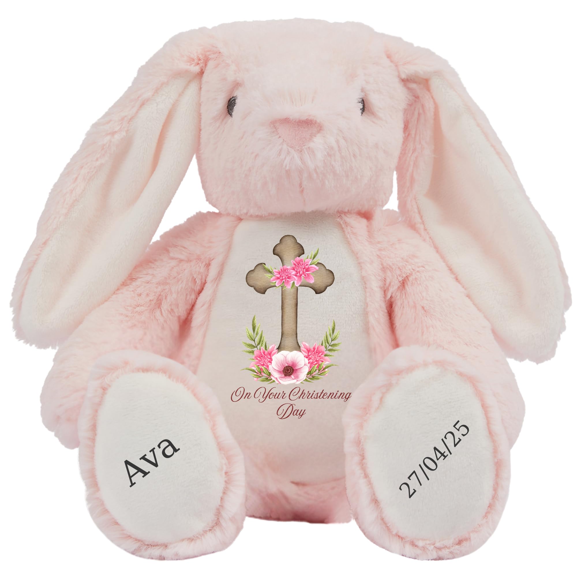 HotScamp Personalised Bunny Newborn New Baby Girl New Birth Announcement Custom Plush Named Baby Name - Cuddly Toy Comforter Special Nursery Keepsake - Pink Bunny