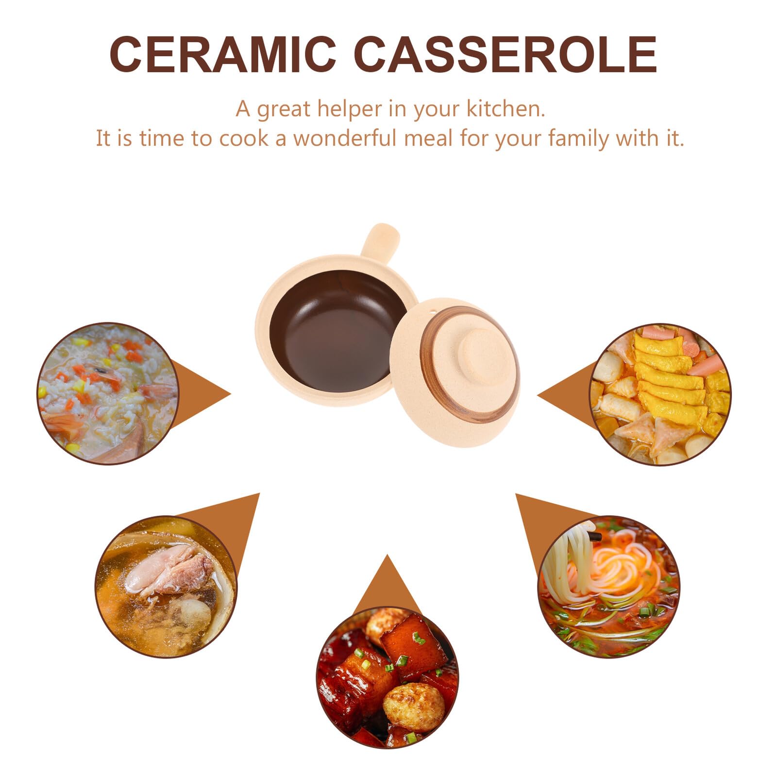 Cabilock Casserole en Céramique pour Soupe et Riz, Marmite de Cuisson Antiadhésive avec Poignée Unique, Préparation Culinaire Cuisine Snack Bar