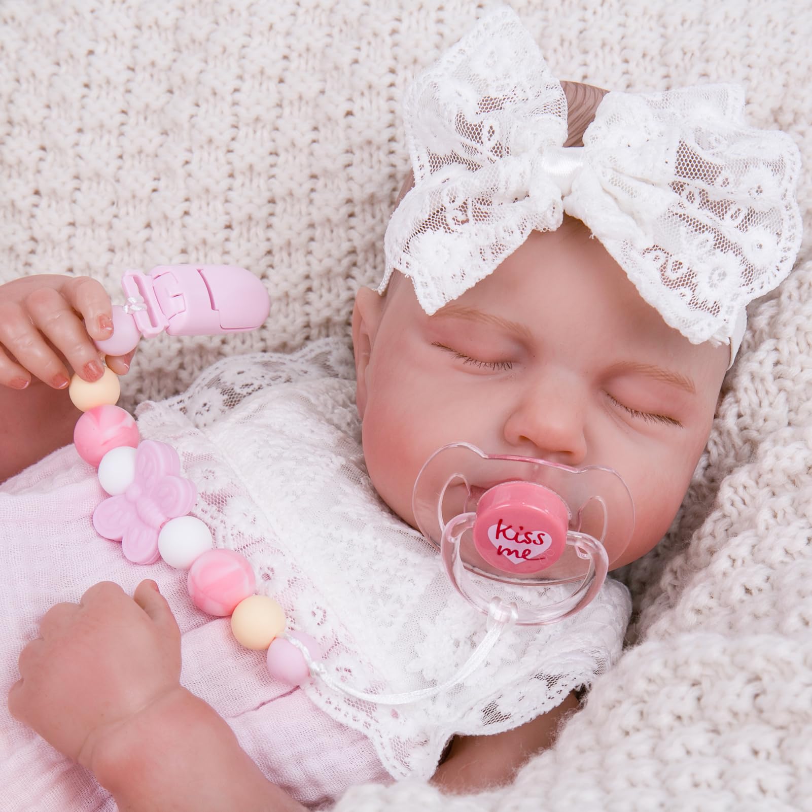 Aori Pacifier Clips for Rebron Baby Dolls Pacifier Holders Silicone Pacifier Clips with Magnetic Pacifier -Pink