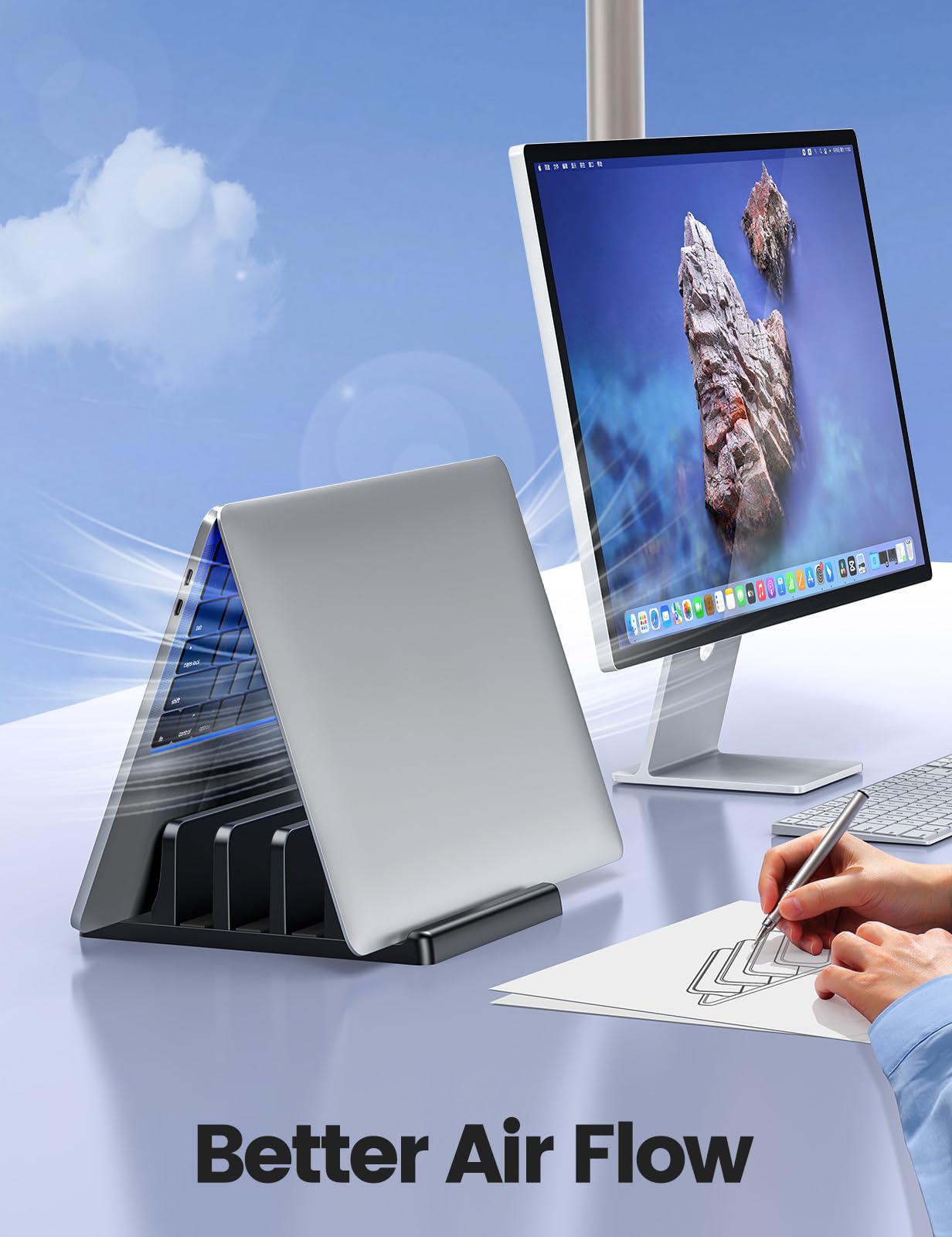 VAYDEER Support Vertical pour Ordinateur Portable, Réglable et Polyvalent avec 3 Rainures. Compatible avec Macbook/Pro, Mac, iPad et PC Portables. Design Noir Élégant