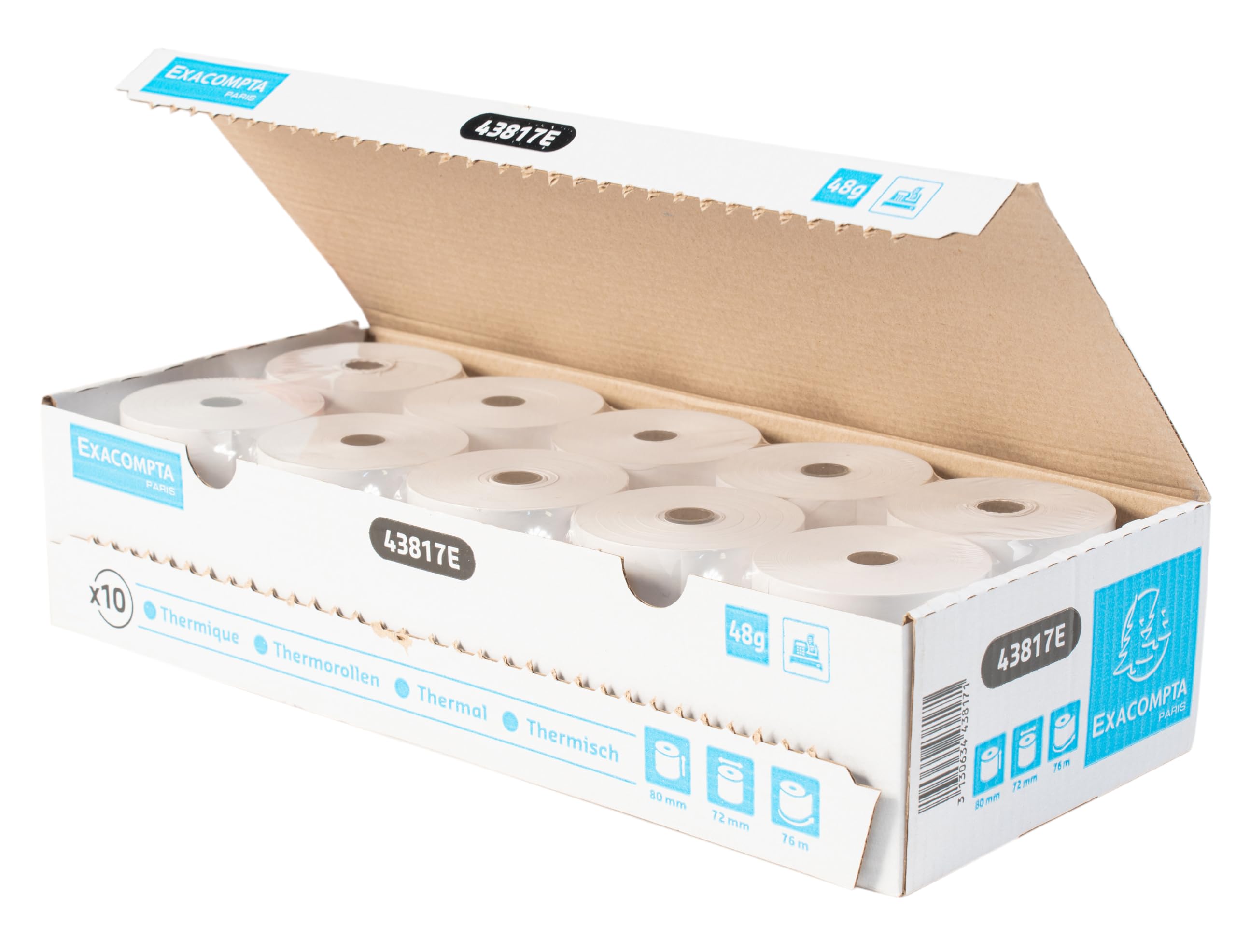 Bobines caisses Exacompta 43817E - l 80 mm x L 76 m, Ø 80 mm - 1 pli(s) - paquet de 10