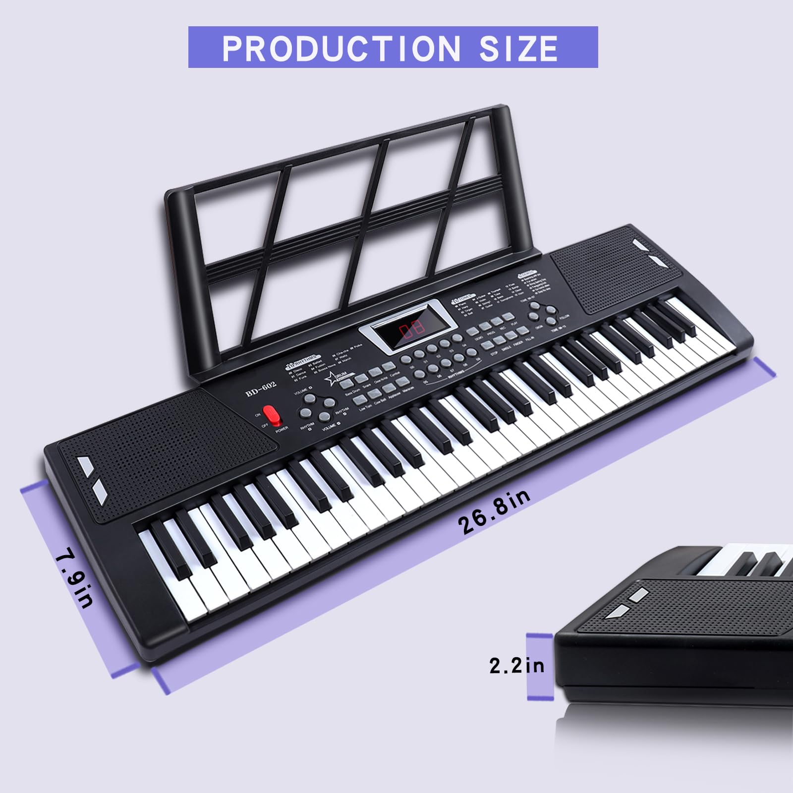 61 key piano keyboard，keyboards piano with Built-In Speaker Microphone, Sheet Music Stand and Power Supply, Portable Electronic Keyboard Piano for Beginners