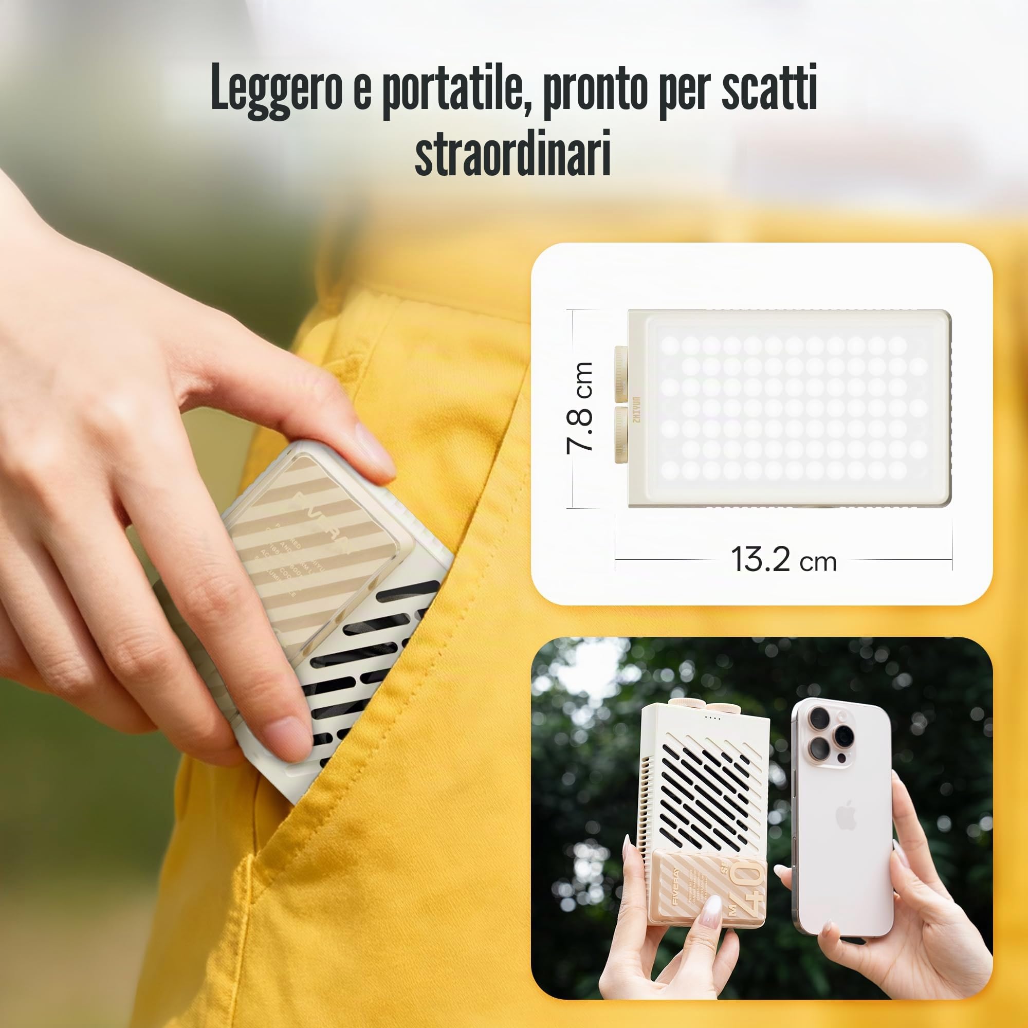 ZHIYUN FIVERAY M40 SE Combo [Ufficiale] Luce Video LED, 17100 Lux, 2700–8500K, CRI≈95, TLCI ≥ 97, 84 LEDS, 250g, Luce Portatile Video/foto/fotocamera/streaming per YouTube TikTok