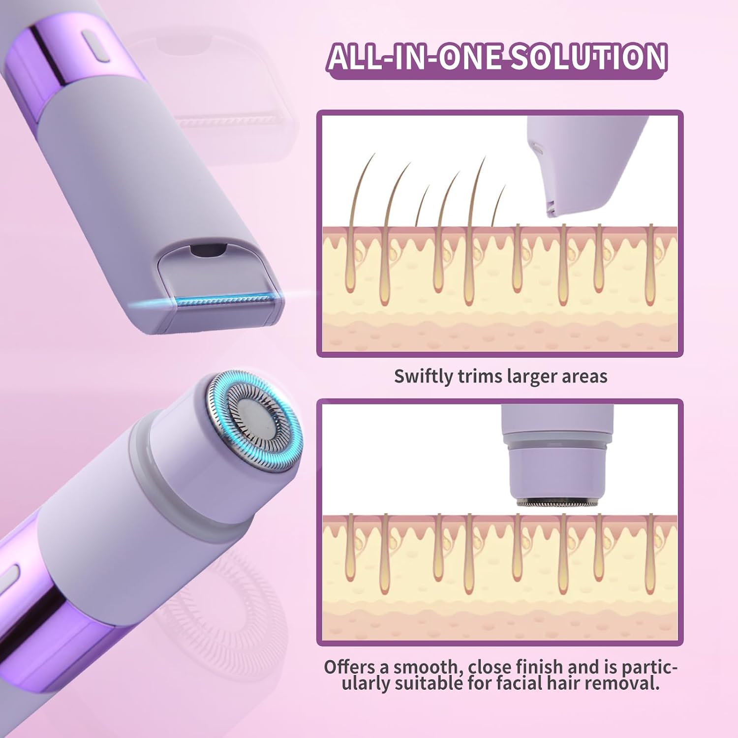 Bikini Trimmer for Women, 2-in-1 Electric Razor for Womens, Rechargeable Electric Shaver for Legs Arms Pubic Body Hair Trimmer