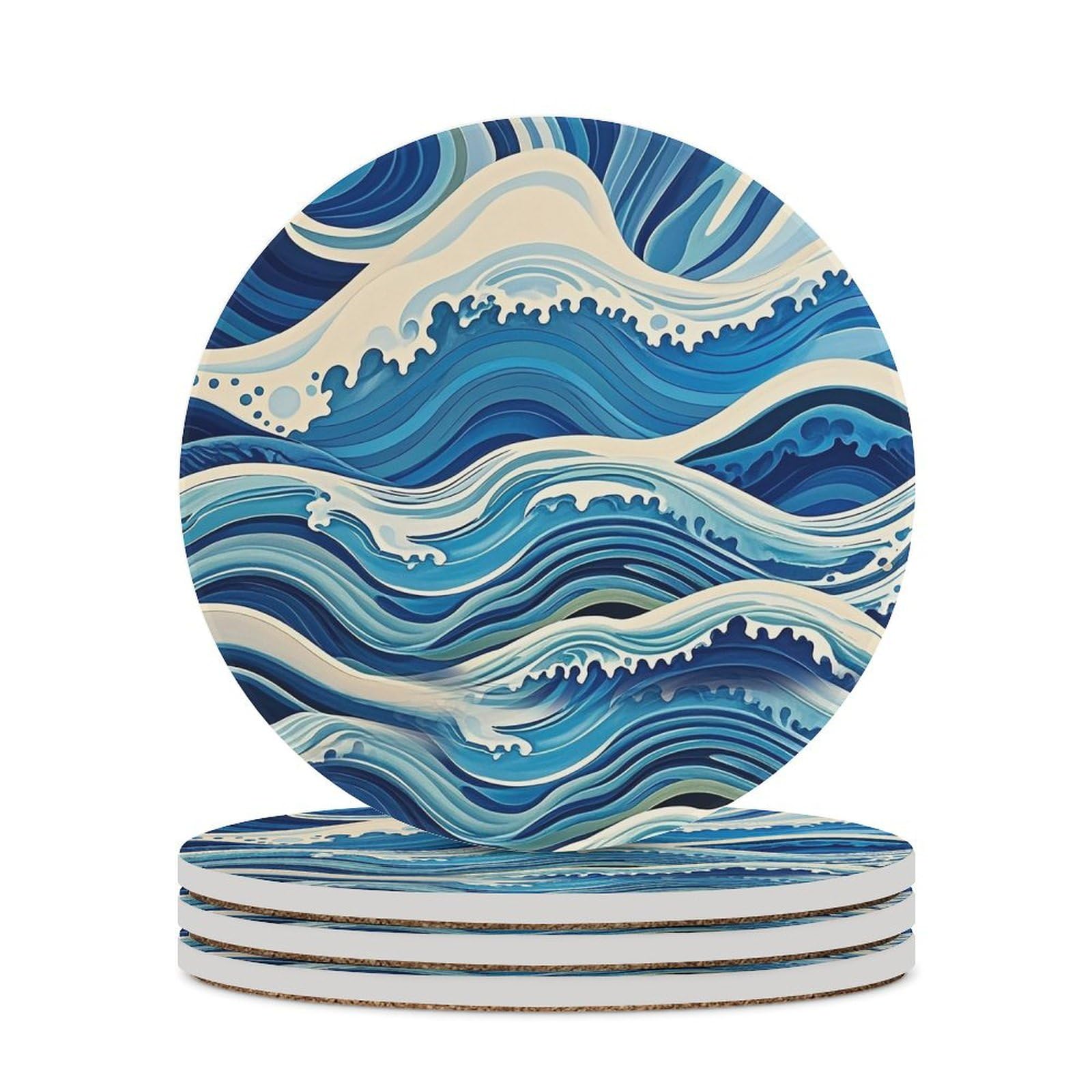 Dessous de verre rond vague bleue pour table de cuisine salon chambre et bureau