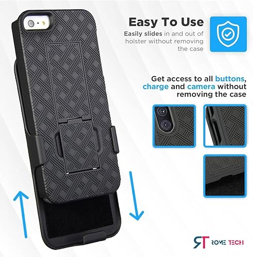 Miniatura 6 de Diseñada para iPhone SE 2016 (1 generación)  5  5s no para SE2020 Funda con clip para cinturón - Funda con función atril - Negro