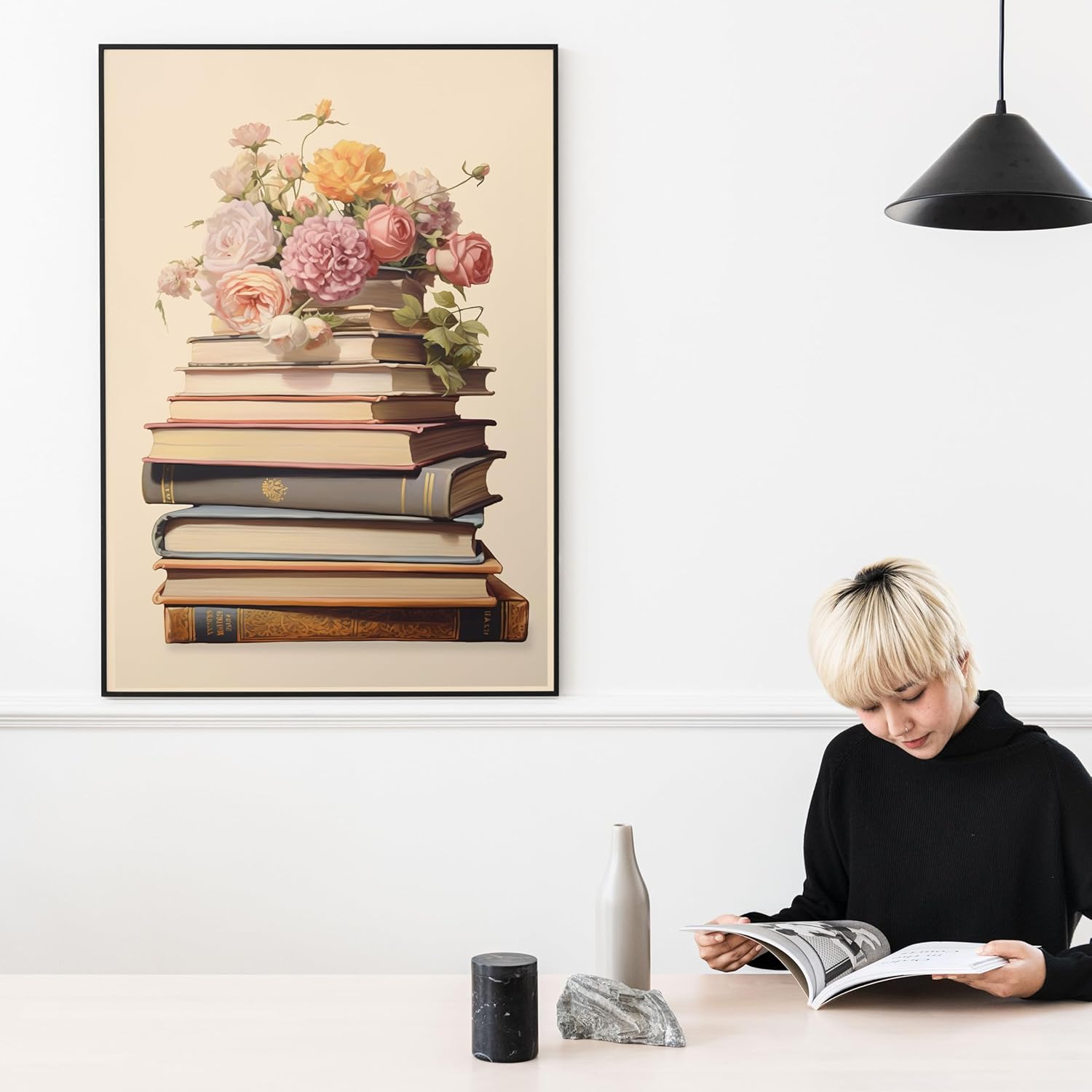 Eastern Print Dark Academia Vintage Bookshelf Poster - Book Wall Art, Reading Decor, Library Art Print, Vintage Book Decor, Dark Academia Bookish Wall Art, Living Room Home Decor, UNFRAMED 16x24
