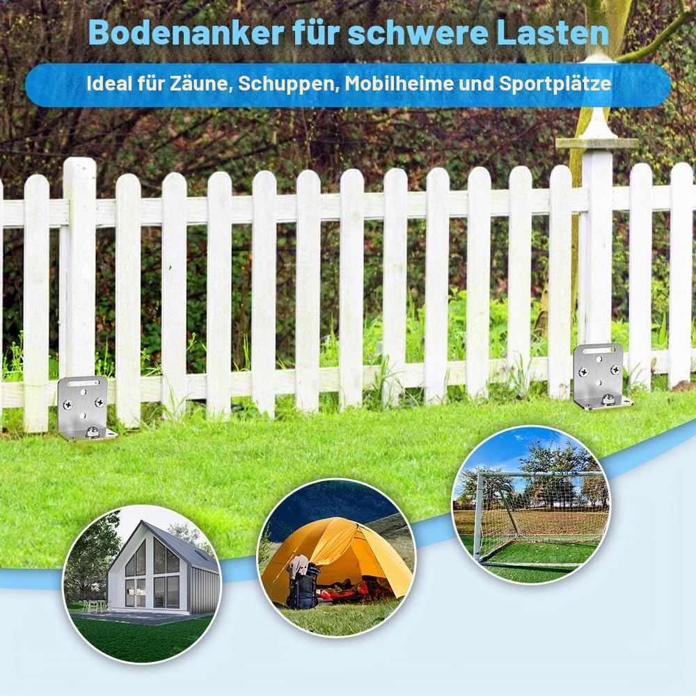 Insaga Erdanker zum Einschrauben, 45,7 cm / 61 cm, 10 mm, massiver Stahl mit L-Halterung für Trampolin, Wohnmobil, Schaukel-Set, Schuppen, Carport, Zeltheringe, 5,1 cm Helix-Klinge und verchromte