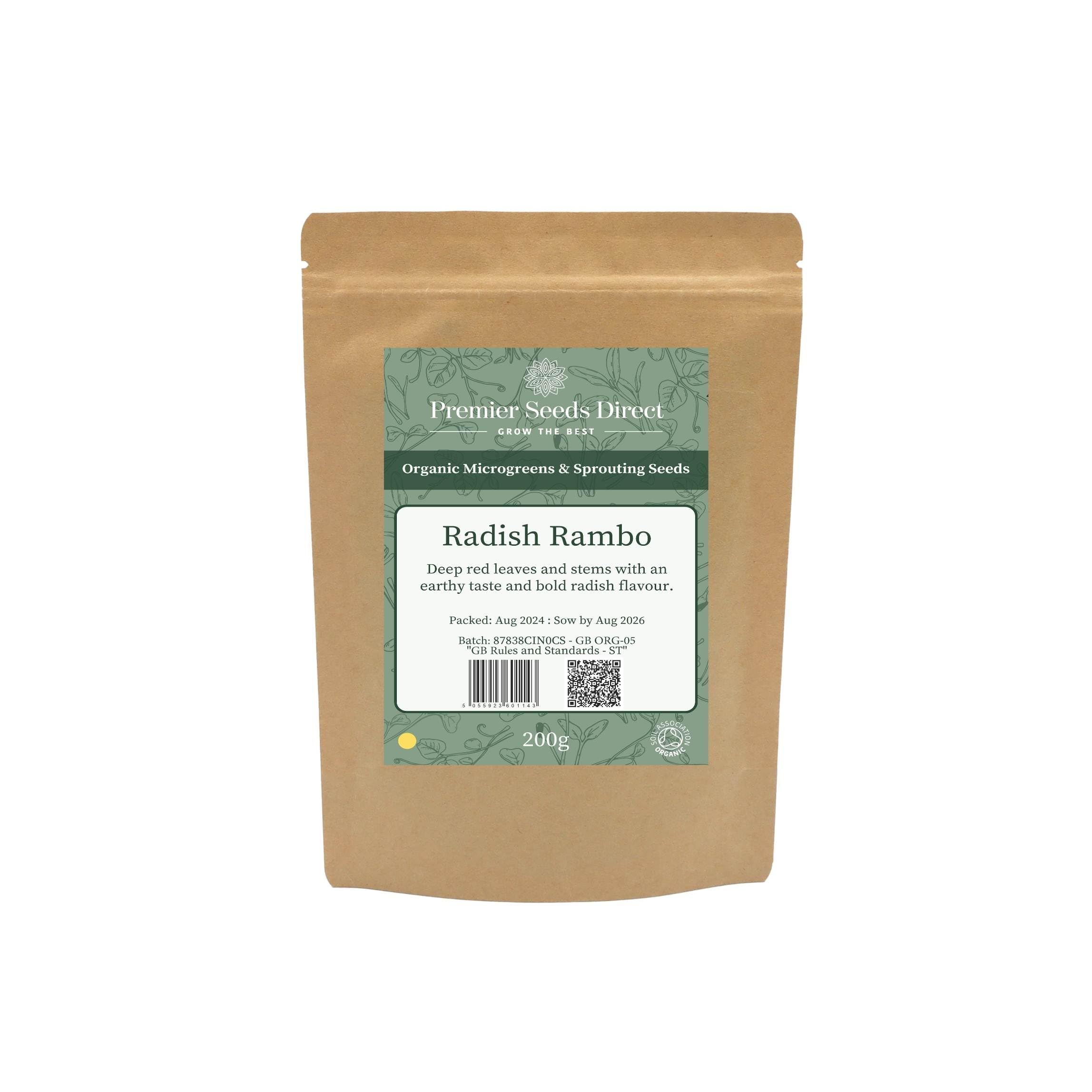 PREMIER SEEDS DIRECT - MICROGREEN/Sprouting Seeds - Radish Rambo - Organic (200 Grams)