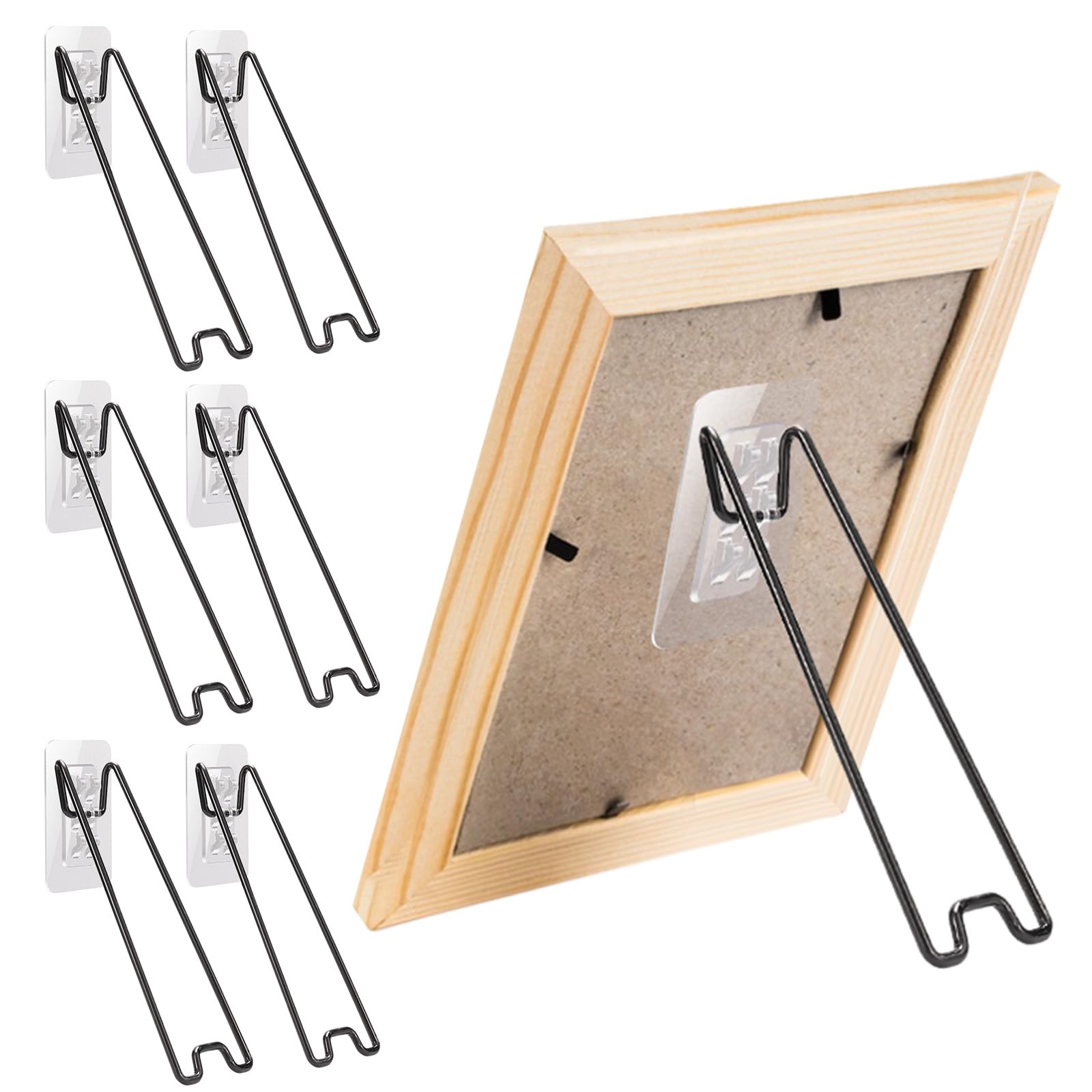 6 Pcs Black Medium Adjustable Picture Frame Stand, Stainless Steel Picture Frame Easel Backs Self-Adhesive, Picture Frame Backing Board for 9-14 Inch (Black, Medium Size)