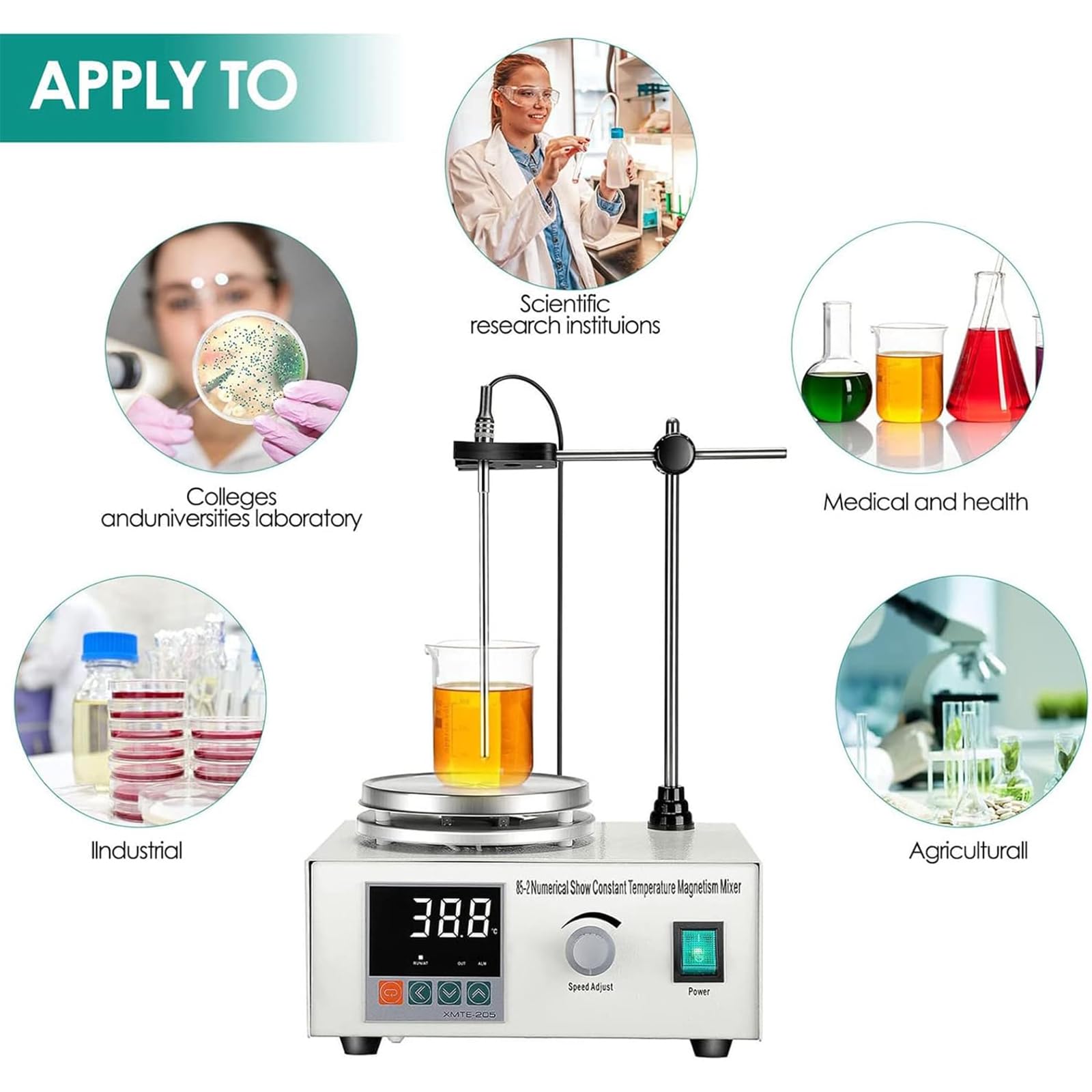 Agitador Magnético De Temperatura Constante con Pantalla Digital De 1000 Ml, Agitador Magnético De Placa Caliente, Velocidad: 0-2200rpm, Temperatura Máxima: 99,9 ° C, para Investigación