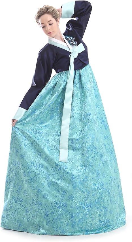 Hanbok Custom Made Silk Sky Blue Evening Party Formal Traditional Korean Dress