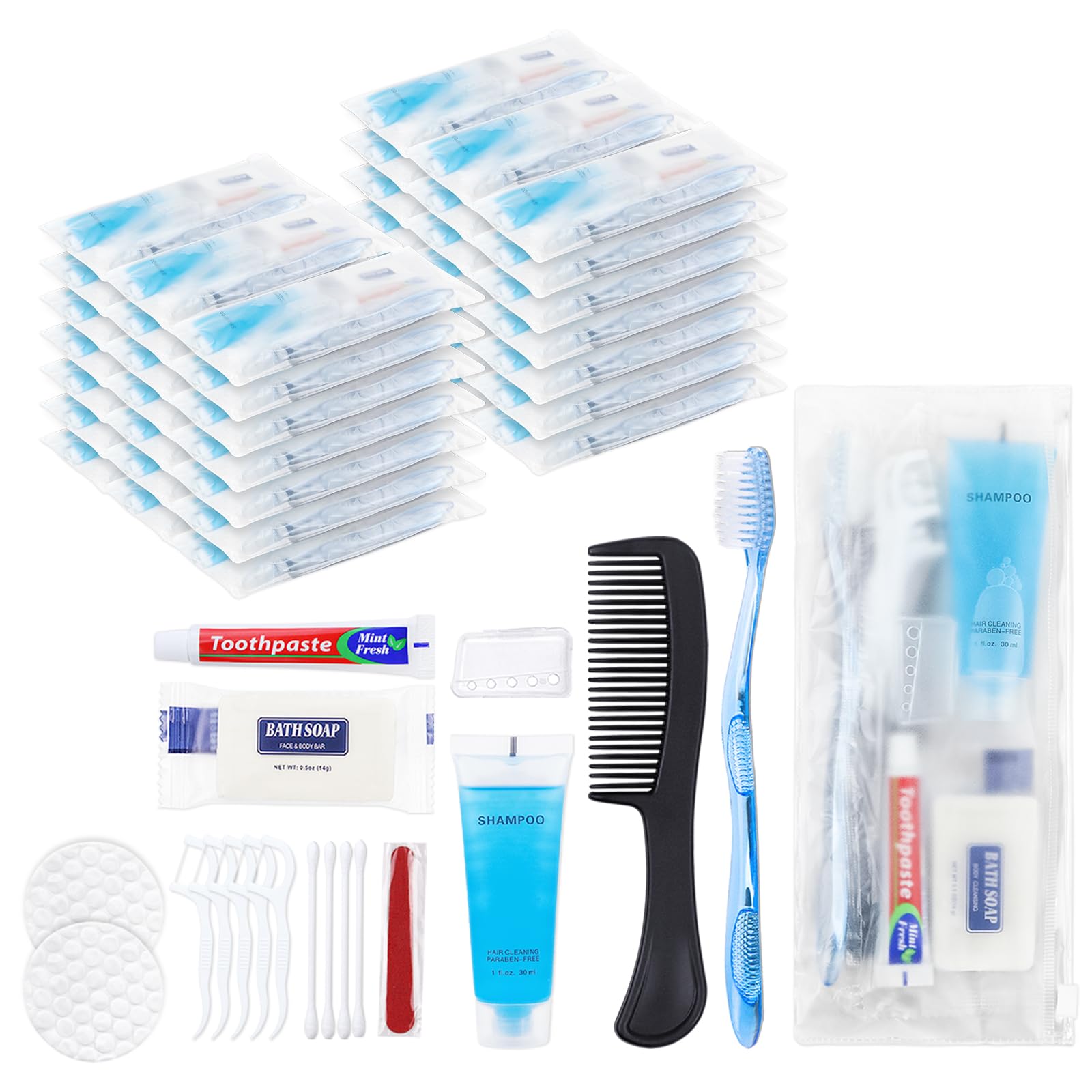 Kit di articoli da toeletta di base, confezionati singolarmente, kit per l'igiene personale, confezione per la cura dei senzatetto, kit da viaggio per uomini e donne, borsa da toilette