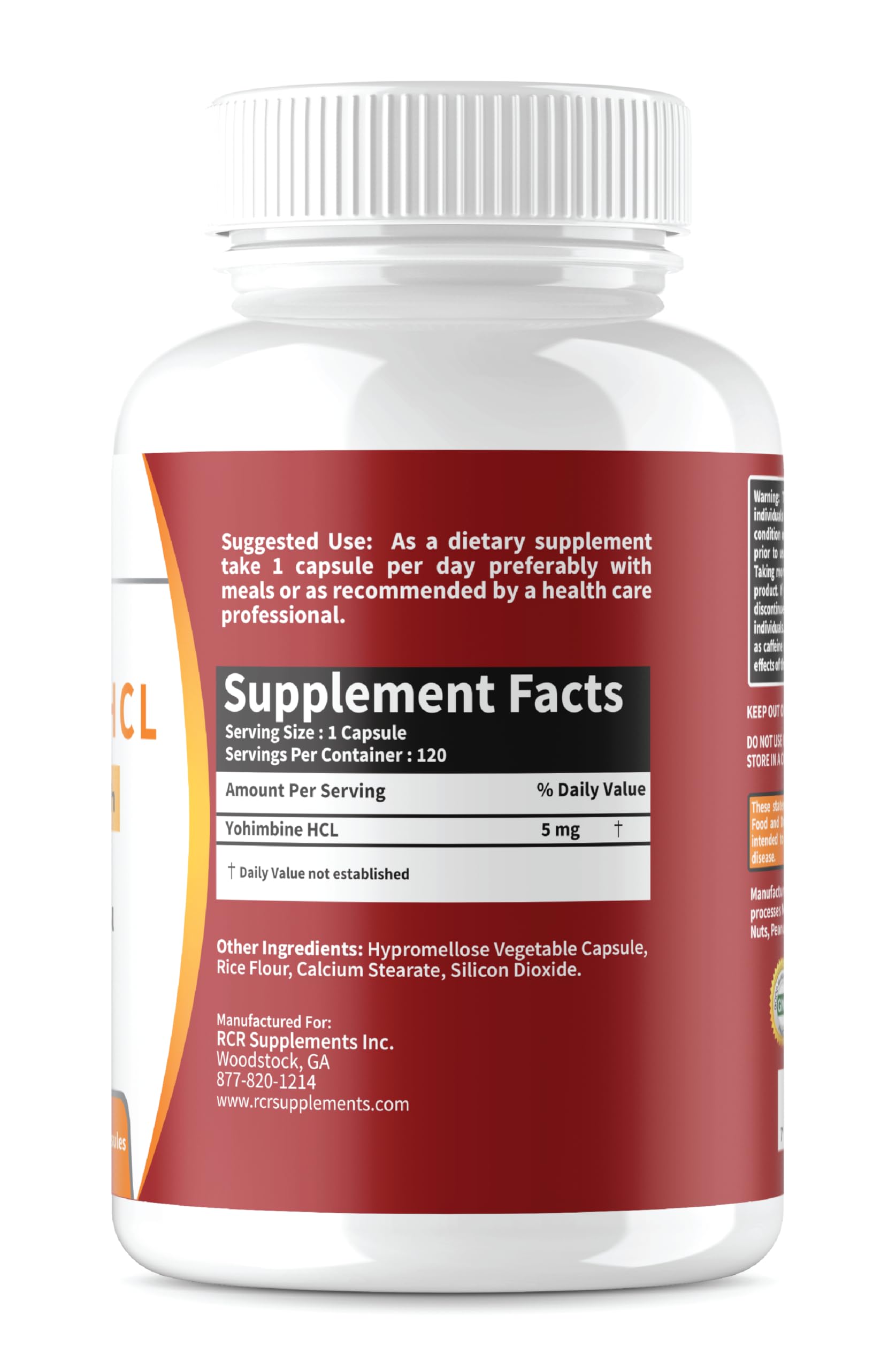 Yohimbine HCL Bark Extract Extra Strength Supplement 5mg x 120ct Capsules Premium Fat Burner, Weight Loss, Appetite Control, Male Support, Energy, and More — Amazon image 5