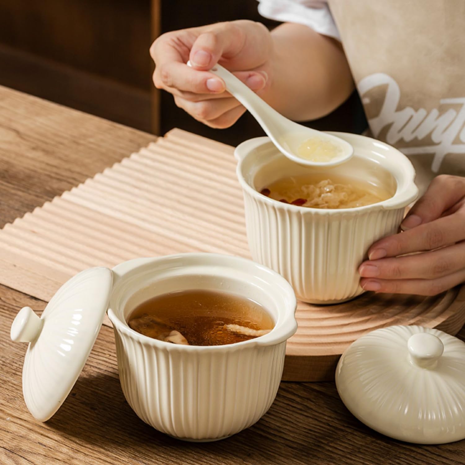 Cuenco pequeño con tapa, platos de sopa de cebolla, aptos para horno, microondas, taza de sopa (blanco, 500 ml)