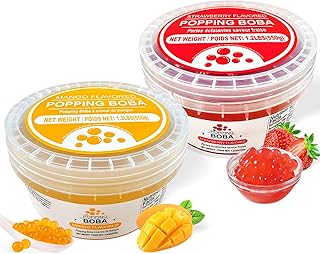 Soeos Strawberry + Mango Popping Boba, 1.2lbs (550g), Pack of 2, Bursting Fruit Flavor Pearls for Bubble Tea/Desserts/Drinks/Cocktail/Ice Cream/Cake Topping